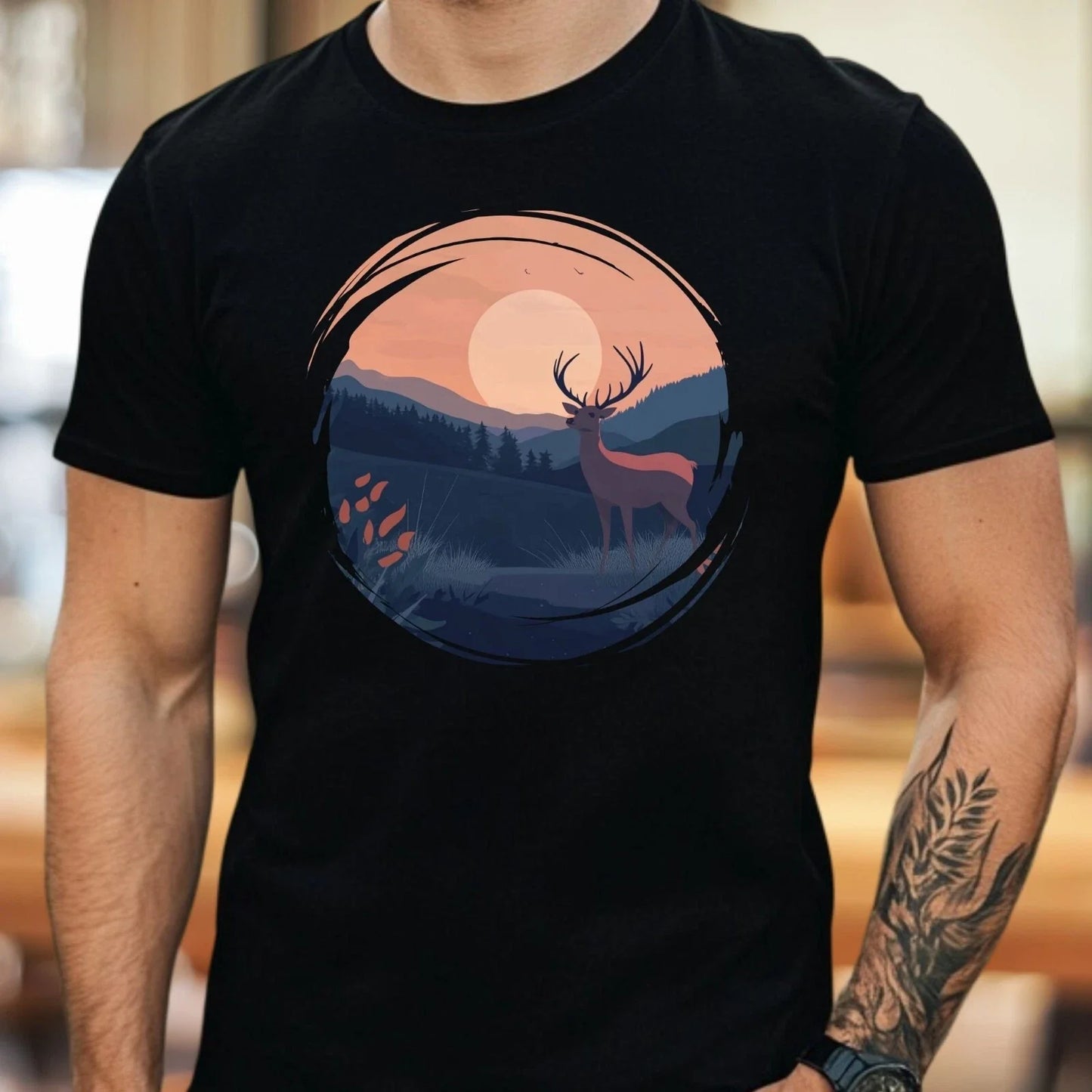 Men's Deer in Nature Motif Cotton T-Shirt Size XS to 5XL Unisex T-shirt, Sweatshirt, Hoodie, Long Sleeve Tee - T-Shirt, Sweatshirt, Hoodie