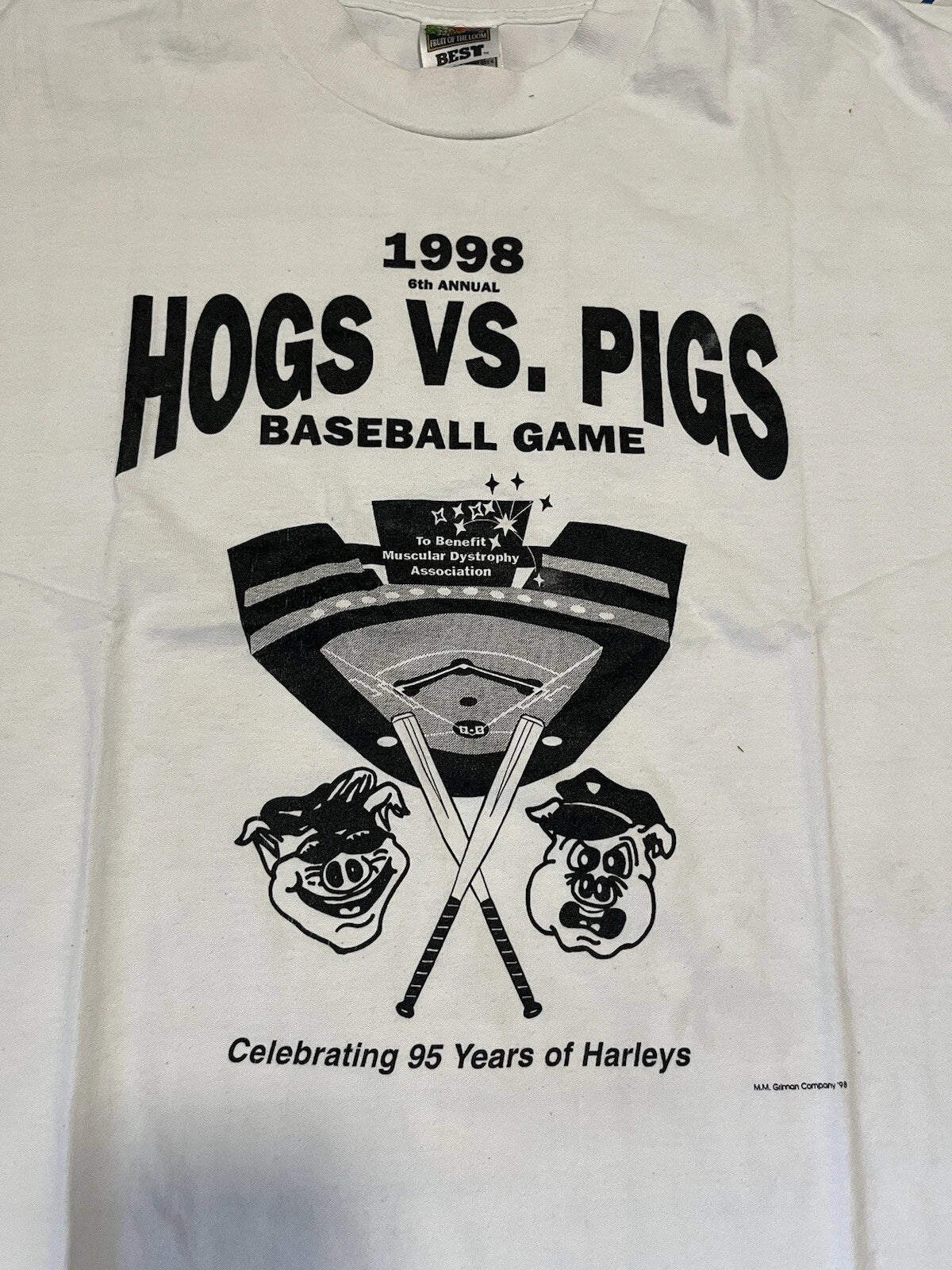 Vintage 1998 Hogs Vs. Pigs Baseball Game Tee Shirt Size XL Cop Parody Unisex T-shirt, Sweatshirt, Hoodie, Long Sleeve Tee - T-Shirt, Sweatshirt, Hoodie
