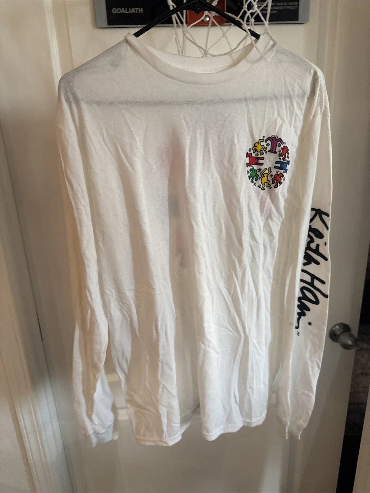 Keith Haring Art Pop Long Sleeve  Graphic T-shirt Men Medium White Double Sided Unisex T-shirt, Sweatshirt, Hoodie, Long Sleeve Tee - T-Shirt, Sweatshirt, Hoodie