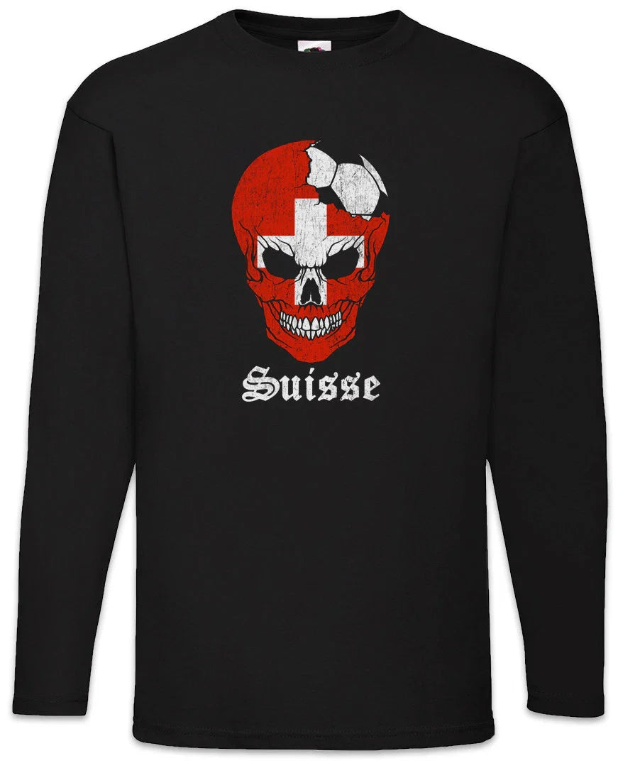Switzerland Football Skull I Men Long Sleeve T-Shirt swiss Soccer Flag Unisex T-shirt, Sweatshirt, Hoodie, Long Sleeve Tee - T-Shirt, Sweatshirt, Hoodie