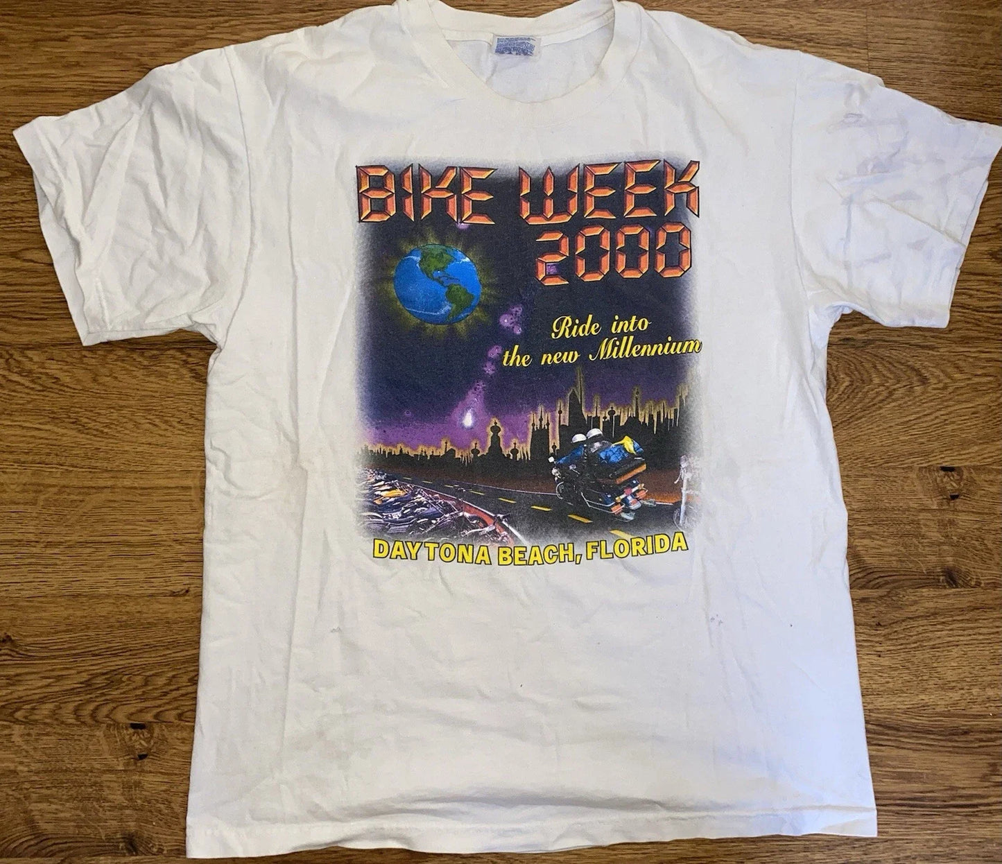 Vintage 2000 Y2K Bike Week Daytona Beach FL Double Sided Shirt Large Unisex T-shirt, Sweatshirt, Hoodie, Long Sleeve Tee - T-Shirt, Sweatshirt, Hoodie