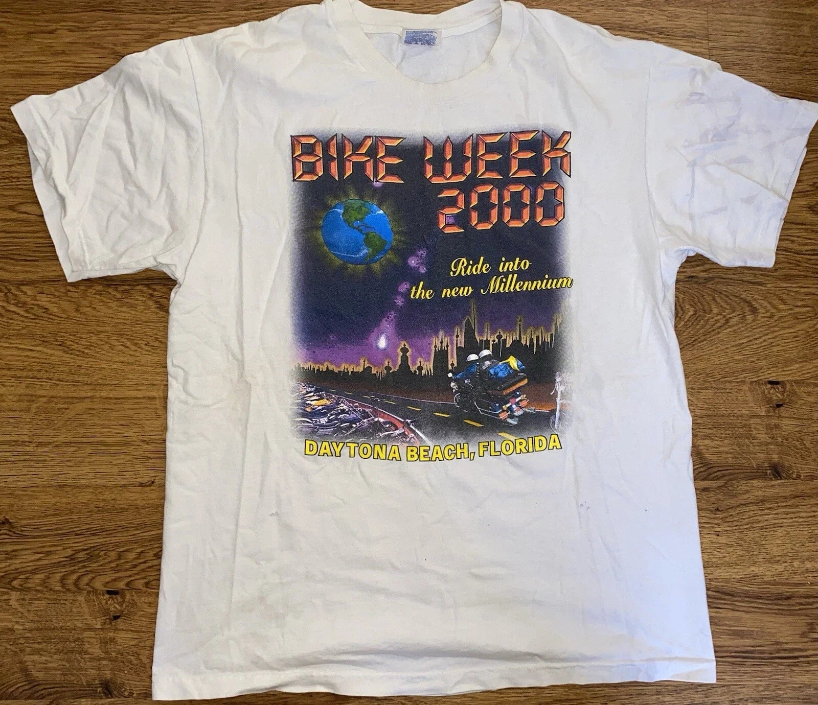 Vintage 2000 Y2K Bike Week Daytona Beach FL Double Sided Shirt Large Unisex T-shirt, Sweatshirt, Hoodie, Long Sleeve Tee - T-Shirt, Sweatshirt, Hoodie
