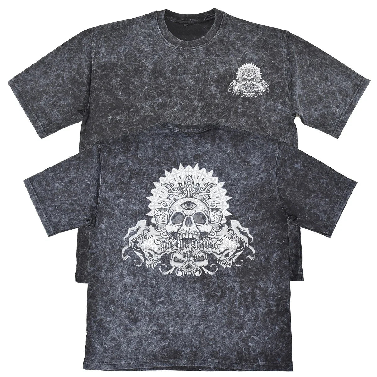 In The Name Of Unisex Mens Carbon Grey 240gsm French Terry Acid Wash T-Shirt Unisex T-shirt, Sweatshirt, Hoodie, Long Sleeve Tee - T-Shirt, Sweatshirt, Hoodie