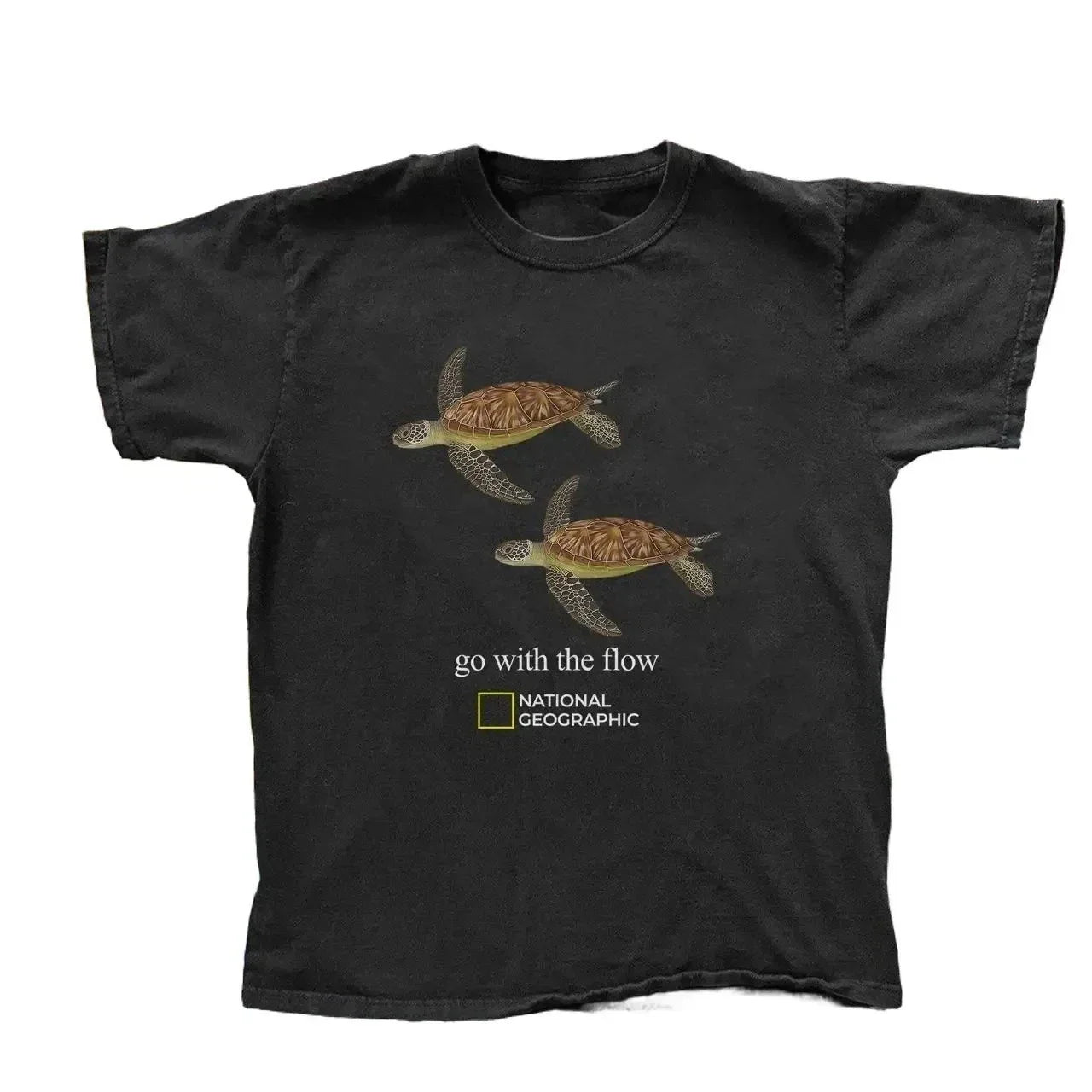 NEW - Retro National Geographic Seat Turtle 'go with the flow' reprint T-Shirt Unisex T-shirt, Sweatshirt, Hoodie, Long Sleeve Tee - T-Shirt, Sweatshirt, Hoodie