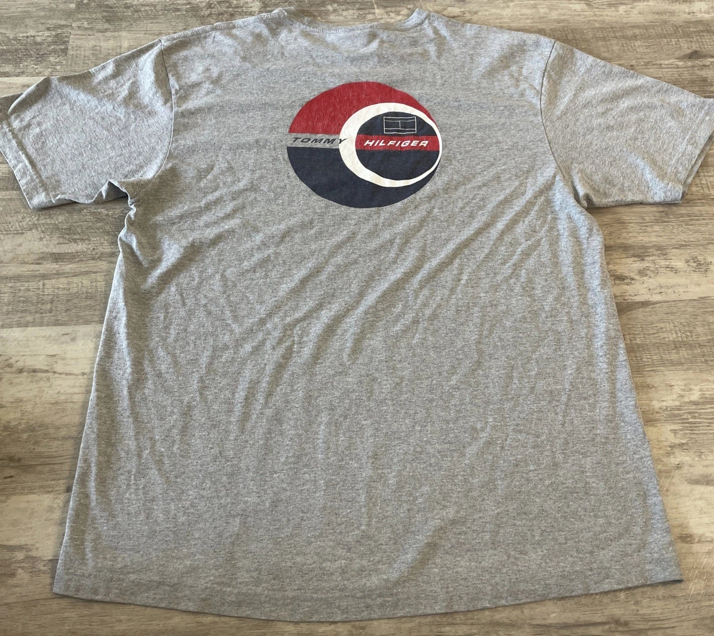 Y2K Tommy Hilfiger T-Shirt Gray, Mens Large Unisex T-shirt, Sweatshirt, Hoodie, Long Sleeve Tee - T-Shirt, Sweatshirt, Hoodie