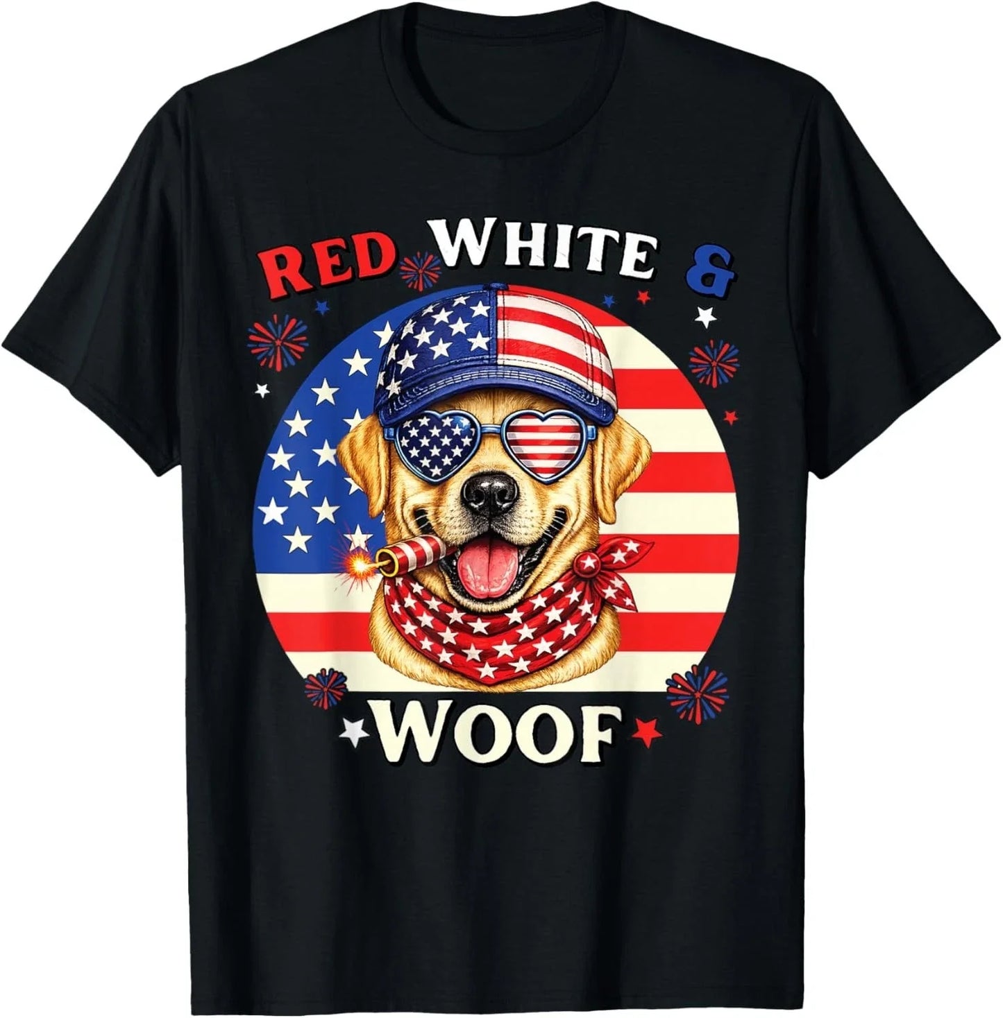 Red White and Woof Labrador T-Shirt, Patriotic USA Flag Dog Lover Top Tee Gift Unisex T-shirt, Sweatshirt, Hoodie, Long Sleeve Tee - T-Shirt, Sweatshirt, Hoodie