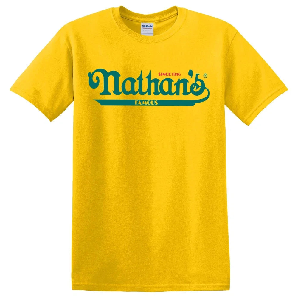 Nathan's Famous Hot Dog Men's Yellow Size S - 5XL Unisex T-shirt, Sweatshirt, Hoodie, Long Sleeve Tee - T-Shirt, Sweatshirt, Hoodie