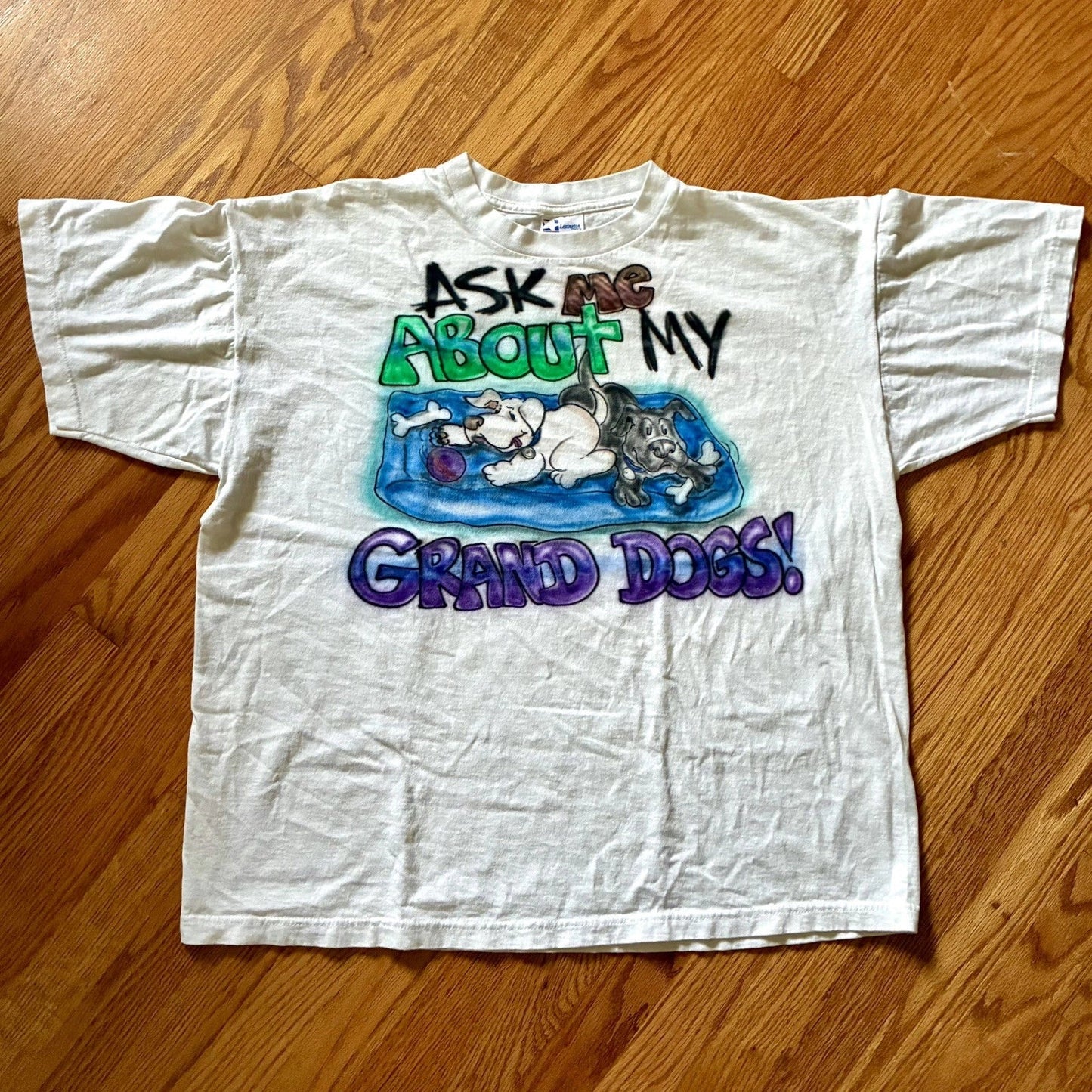 VINTAGE 90s Ask Me About My Grand Dogs Airbrush White T-shirt Size XL Unisex T-shirt, Sweatshirt, Hoodie, Long Sleeve Tee - T-Shirt, Sweatshirt, Hoodie
