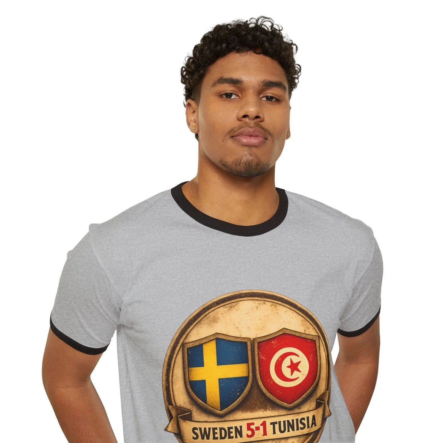 Sweden vs Tunisia Score Emblem T-Shirt | Soccer Match Graphic Unisex T-shirt, Sweatshirt, Hoodie, Long Sleeve Tee - T-Shirt, Sweatshirt, Hoodie