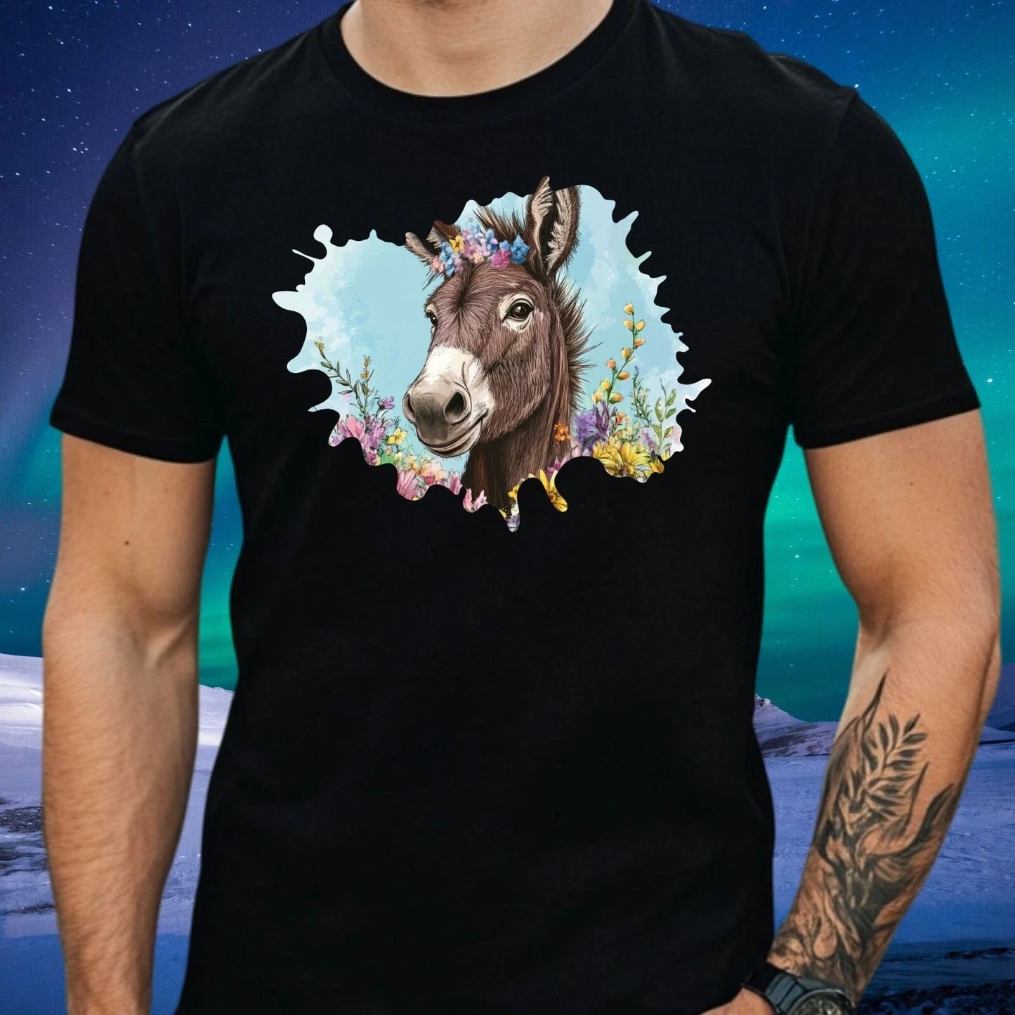 Mens Donkey Floral Print Cotton T-Shirt Size S to 5XL Unisex T-shirt, Sweatshirt, Hoodie, Long Sleeve Tee - T-Shirt, Sweatshirt, Hoodie
