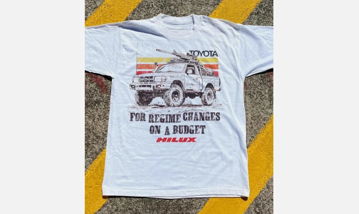 Toyotas For Regime Changes On A Budget Hilux Militia Heavyweight T-Shirt S - 4XL Unisex T-shirt, Sweatshirt, Hoodie, Long Sleeve Tee - T-Shirt, Sweatshirt, Hoodie