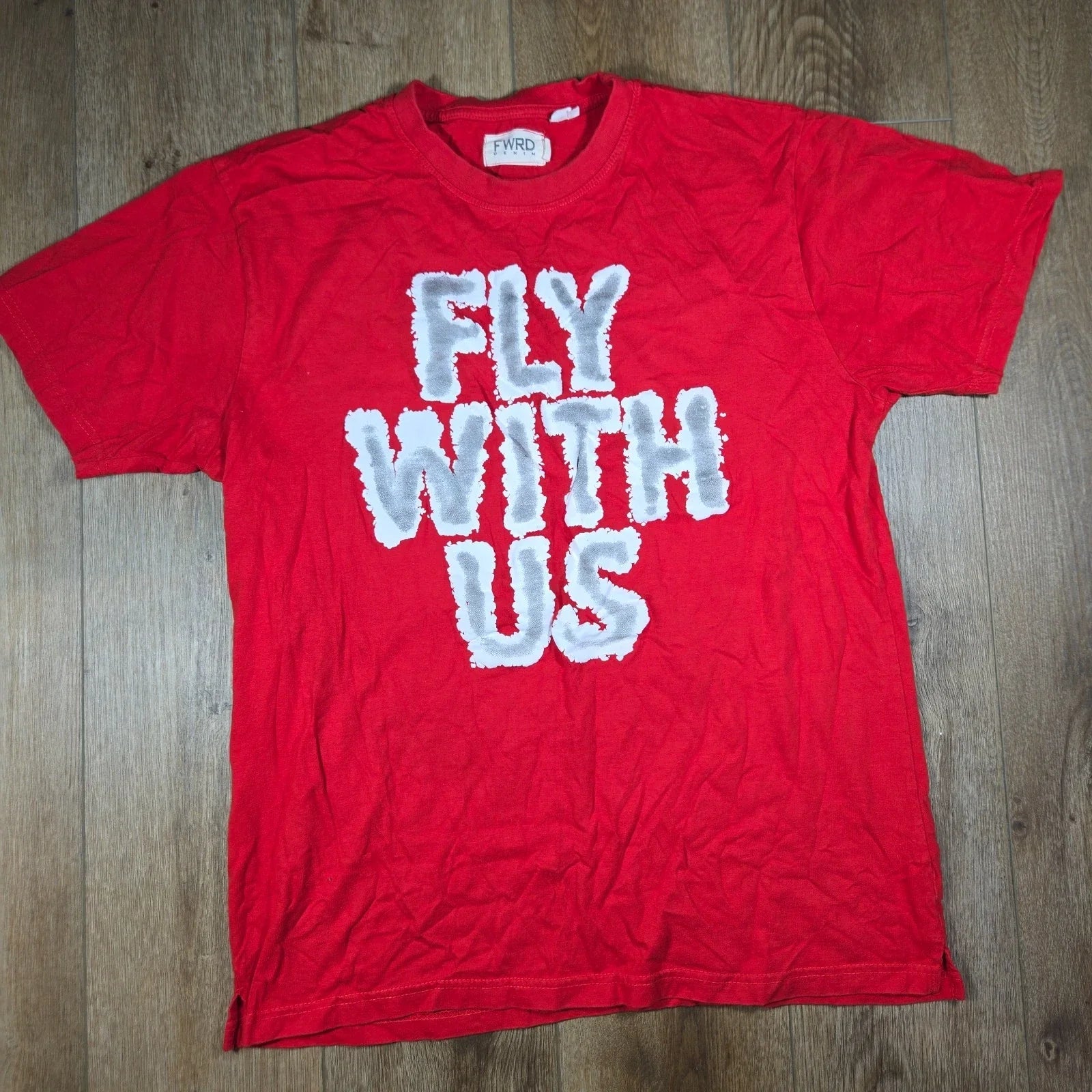 FWRD Denim T-Shirt Mens 2XL Red Fly With Us Graphic Tee Y2K Rap Streetwear Unisex T-shirt, Sweatshirt, Hoodie, Long Sleeve Tee - T-Shirt, Sweatshirt, Hoodie