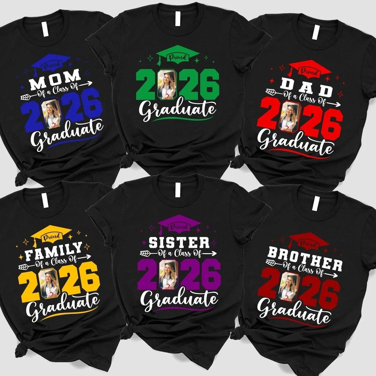 Custom 2026 Grad Family Photo Tee Matching Graduation Picture Shirt Gift Unisex T-shirt, Sweatshirt, Hoodie, Long Sleeve Tee - T-Shirt, Sweatshirt, Hoodie