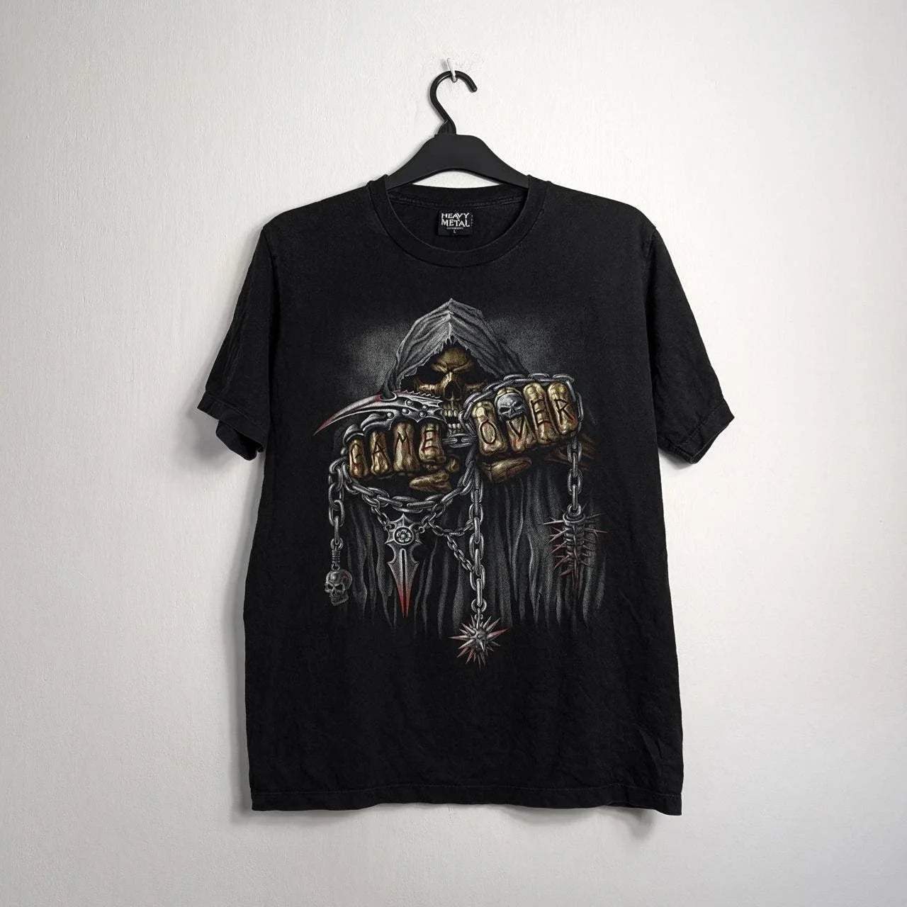 Y2K Heavy Metal Skull T-Shirt "Game Over" Reaper Gothic Biker Alt Unisex T-shirt, Sweatshirt, Hoodie, Long Sleeve Tee - T-Shirt, Sweatshirt, Hoodie