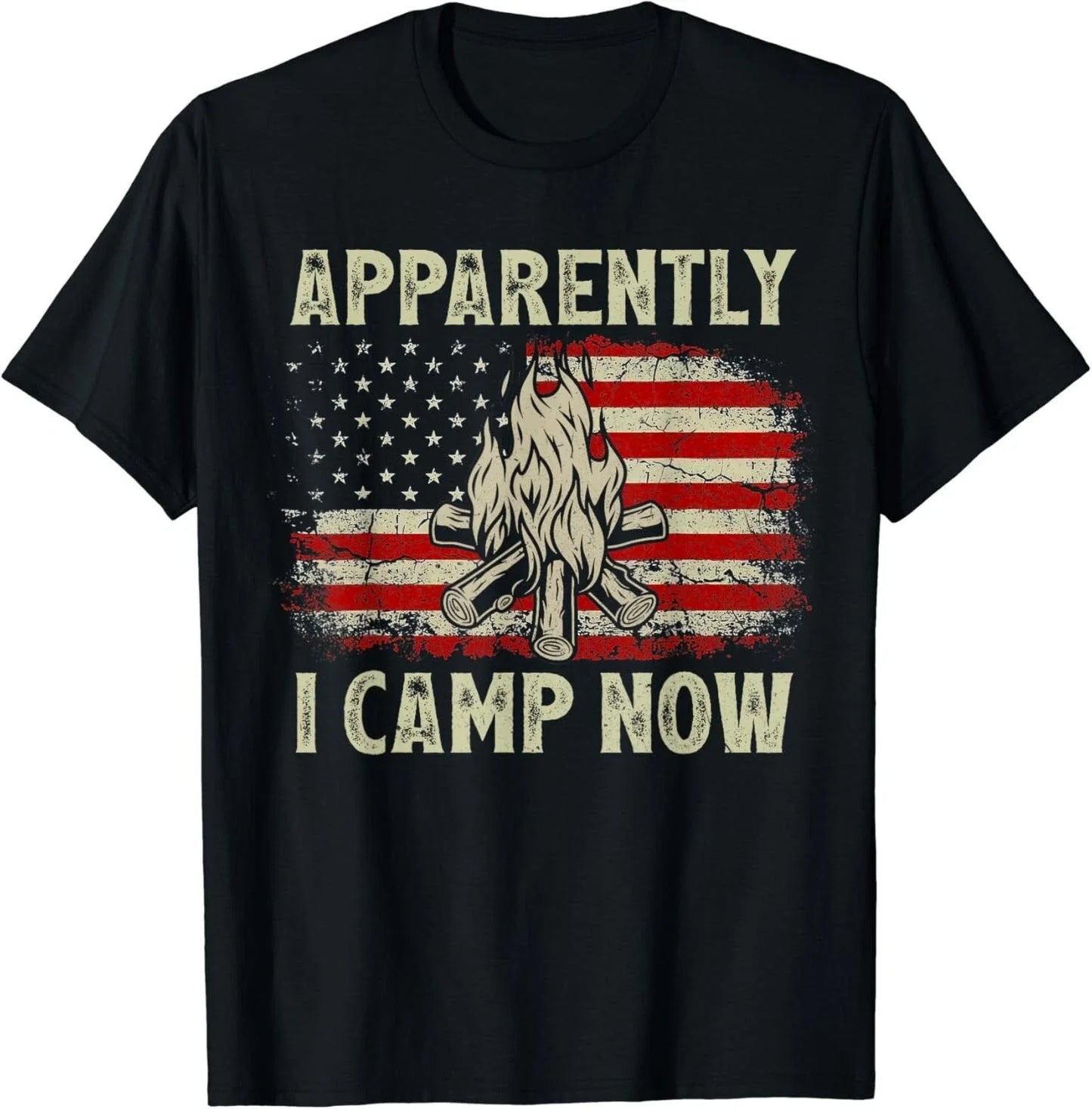 Apparently I Camp Now Vintage Funny Camping USA FLag Gift Unisex T-Shirt Unisex T-shirt, Sweatshirt, Hoodie, Long Sleeve Tee - T-Shirt, Sweatshirt, Hoodie