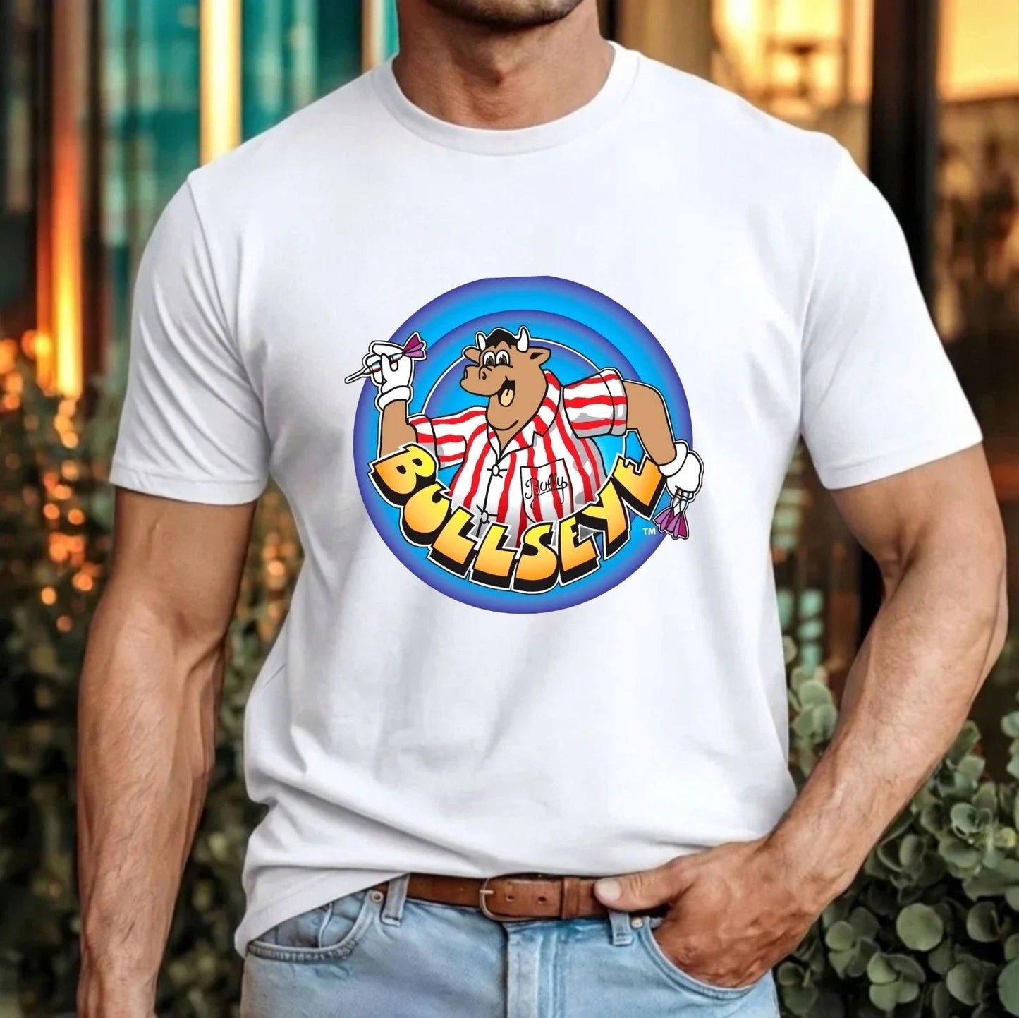 Bullseye Cartoon Bull Target T-Shirt Retro Dartboard Mascot Vintage Gift Tee Top Unisex T-shirt, Sweatshirt, Hoodie, Long Sleeve Tee - T-Shirt, Sweatshirt, Hoodie