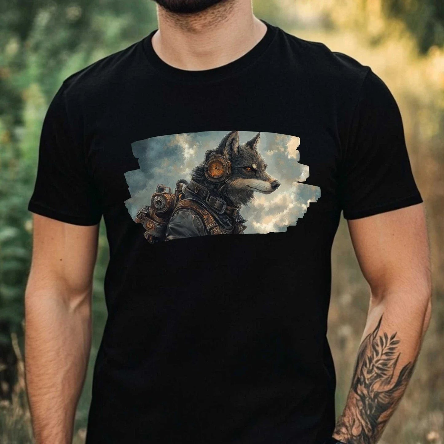 Mens Steampunk Wolf Motif Cotton T-Shirt Size XS to 5XL Unisex T-shirt, Sweatshirt, Hoodie, Long Sleeve Tee - T-Shirt, Sweatshirt, Hoodie