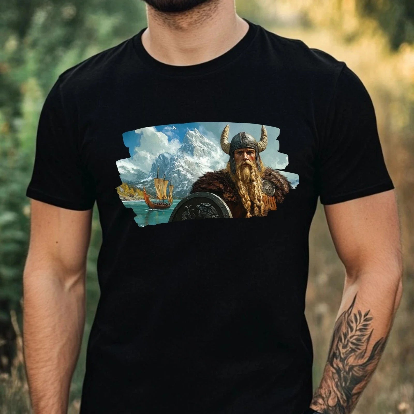 Mens Viking Portrait Motif Cotton T-Shirt Size XS to 5XL Unisex T-shirt, Sweatshirt, Hoodie, Long Sleeve Tee - T-Shirt, Sweatshirt, Hoodie