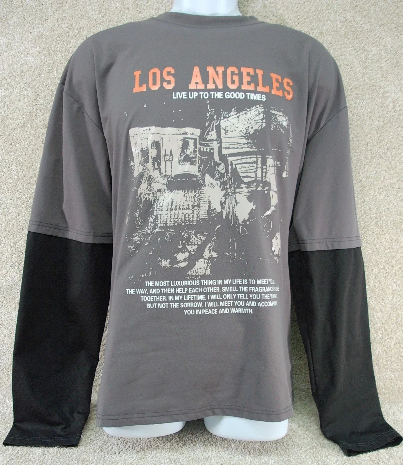 ROMWE Los Angeles Graphic Long Sleeve Layered Look Shirt Size M Unisex T-shirt, Sweatshirt, Hoodie, Long Sleeve Tee - T-Shirt, Sweatshirt, Hoodie