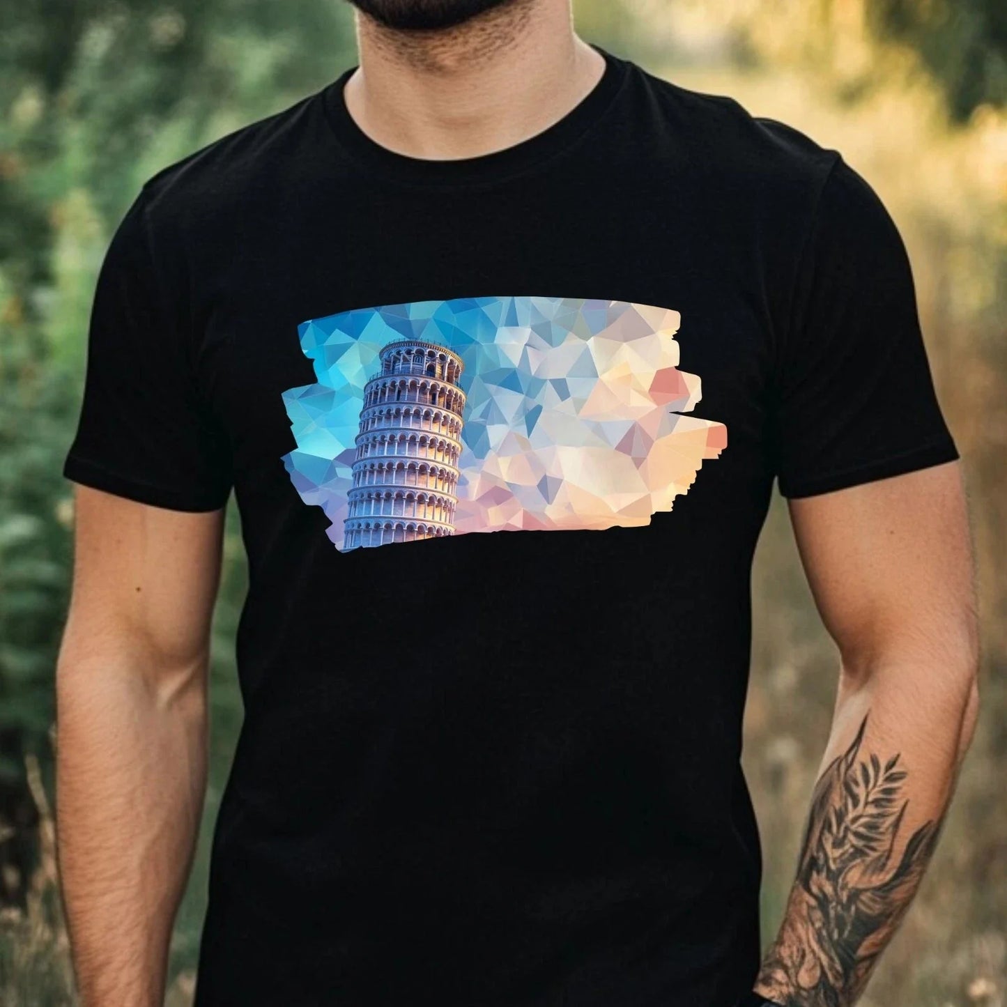 Mens Pisa Tower Polygonal Motif Cotton T-Shirt Size XS to 5XL Unisex T-shirt, Sweatshirt, Hoodie, Long Sleeve Tee - T-Shirt, Sweatshirt, Hoodie