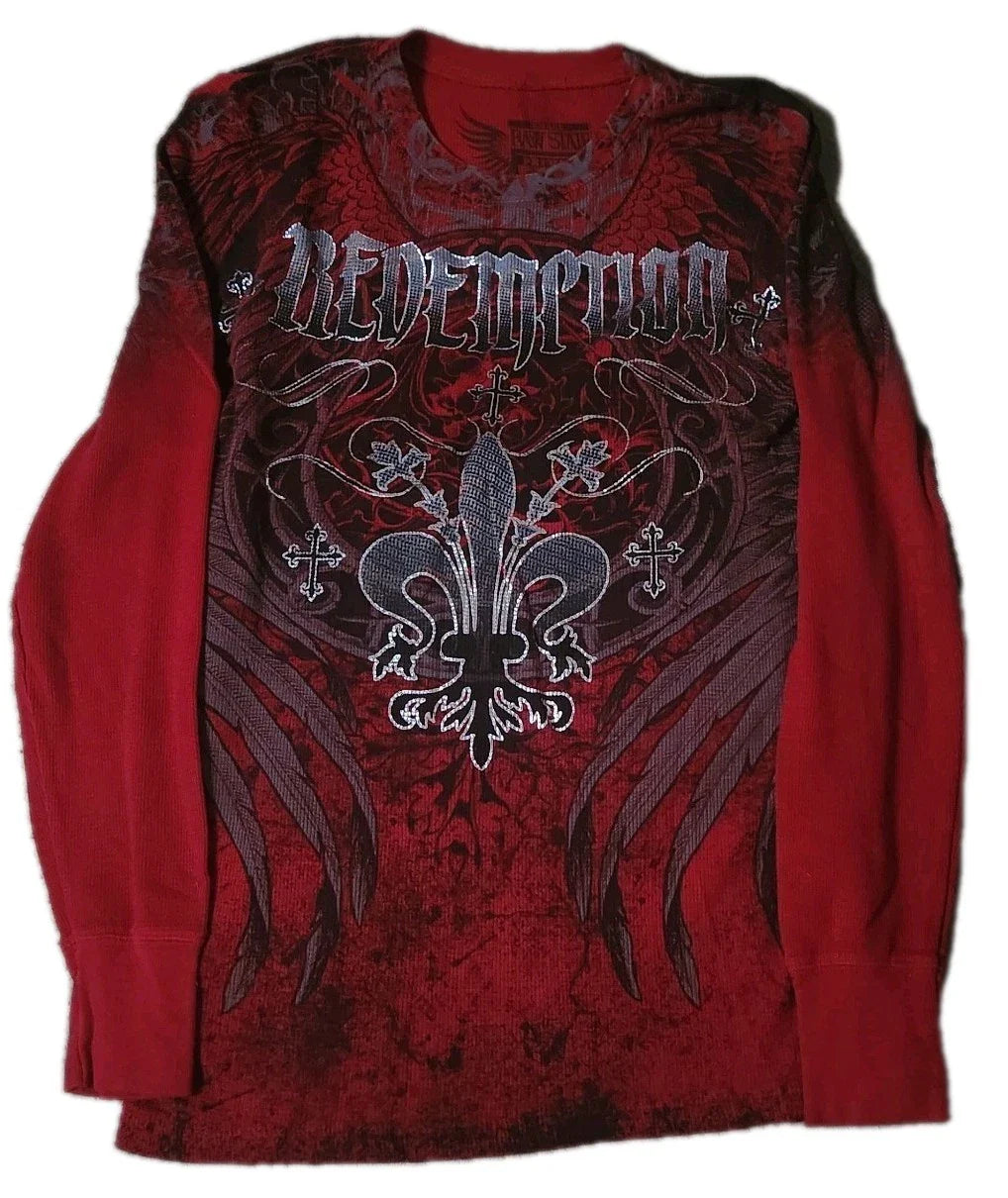 Vintage Y2K Raw State Redemption Thermal Shirt Cross Wings Mens Medium 27x19 Unisex T-shirt, Sweatshirt, Hoodie, Long Sleeve Tee - T-Shirt, Sweatshirt, Hoodie