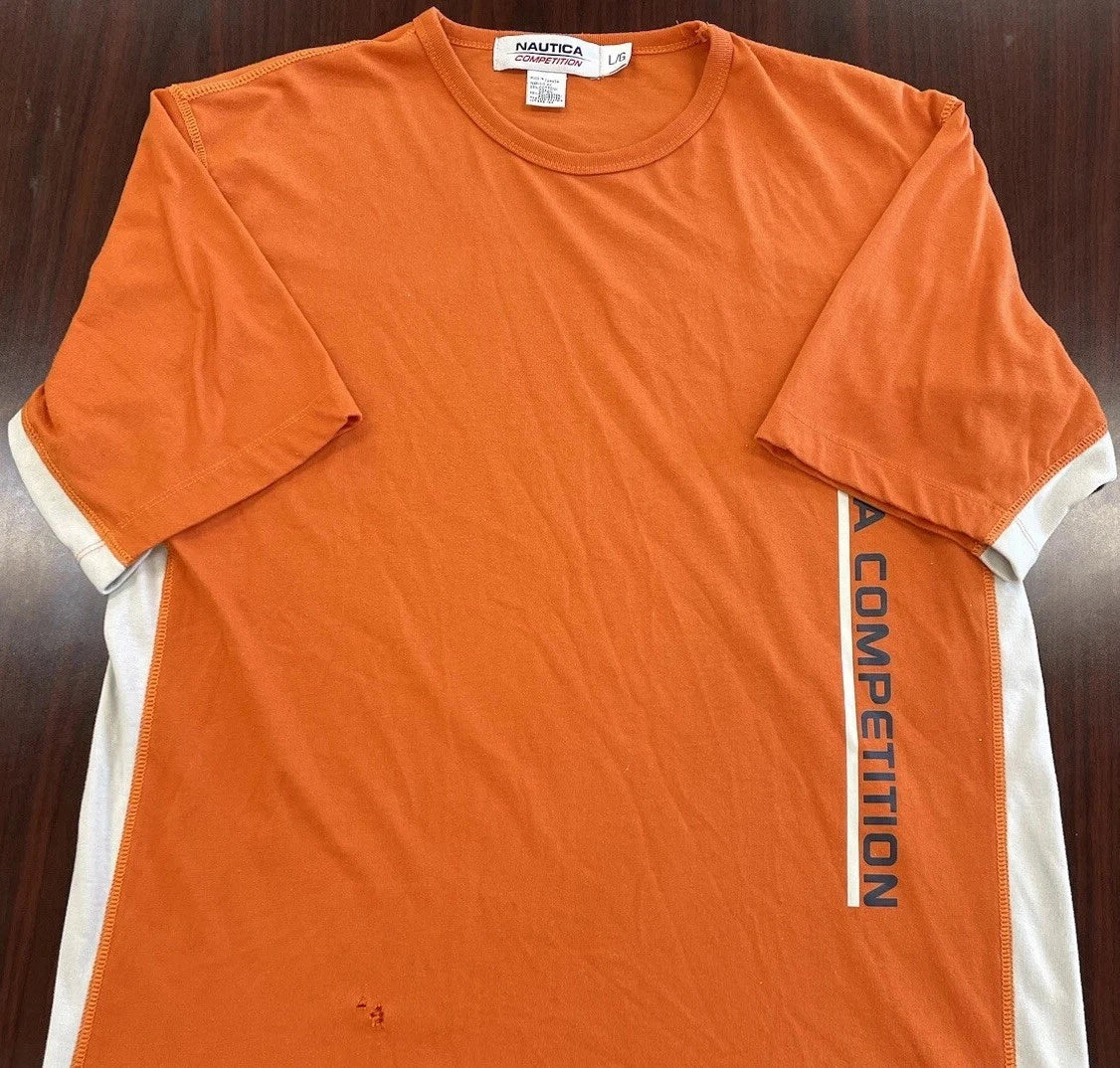 Nautica Competion Mens Vintage Y2K T-Shirt (Large) Orange Unisex T-shirt, Sweatshirt, Hoodie, Long Sleeve Tee - T-Shirt, Sweatshirt, Hoodie