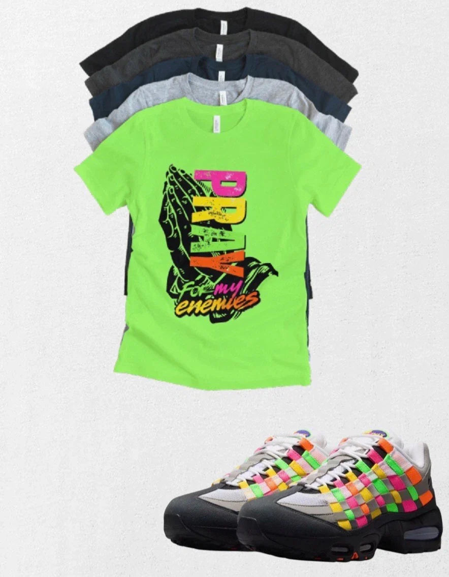 OG Air Max 95 Pray 4my enemies Woven Multi-Colored Tee Sneaker Matching T-Shirt Unisex T-shirt, Sweatshirt, Hoodie, Long Sleeve Tee - T-Shirt, Sweatshirt, Hoodie