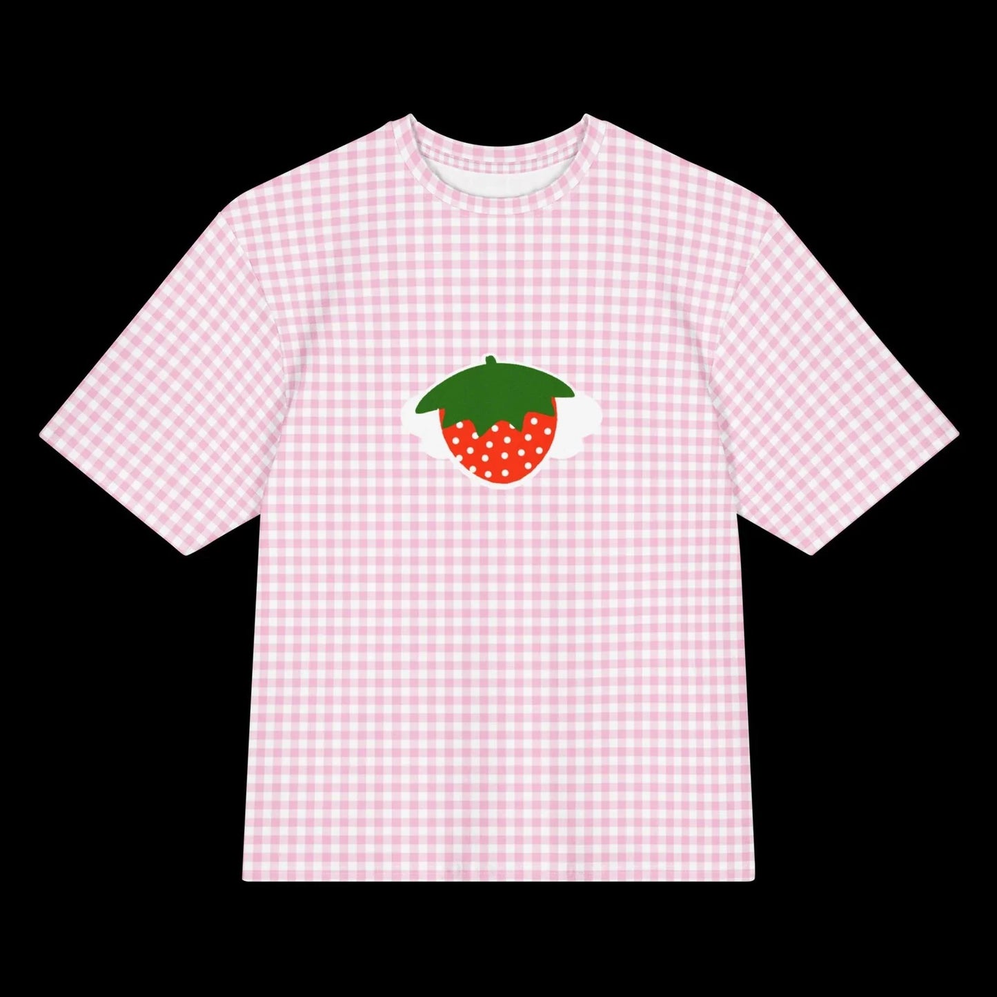 Oversized kawaii strawberry pink gingham cotton t-shirt Unisex T-shirt, Sweatshirt, Hoodie, Long Sleeve Tee - T-Shirt, Sweatshirt, Hoodie