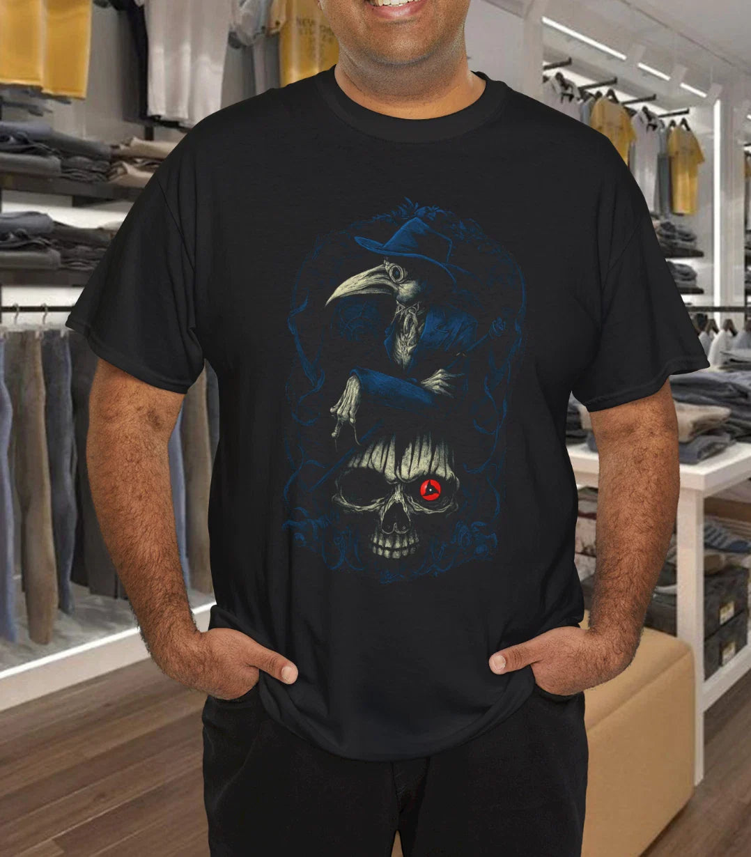 Plague Doctor and Skull Gothic Artwork Graphic Tee  Dark Horror Aesthetic Shirt Unisex T-shirt, Sweatshirt, Hoodie, Long Sleeve Tee - T-Shirt, Sweatshirt, Hoodie