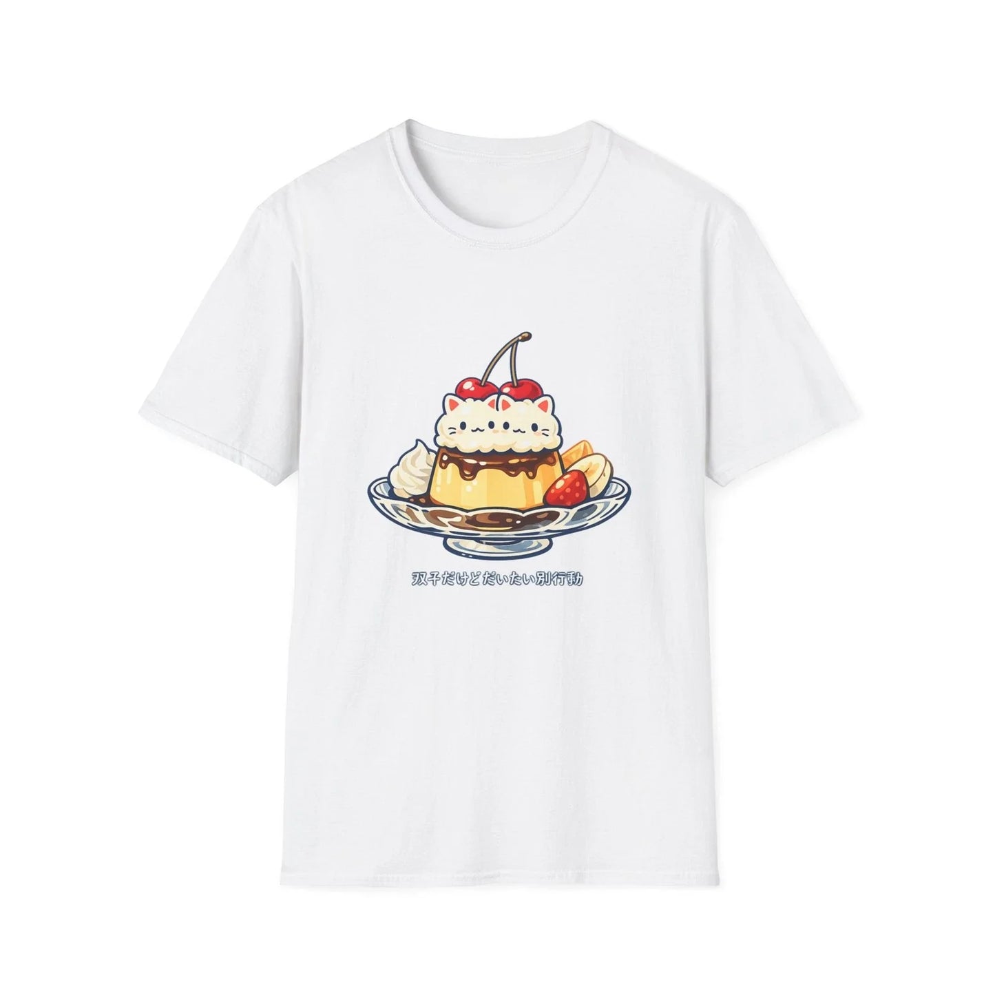 Kawaii Cat Pudding Sundae T-Shirt | Cute Dessert Cat Illustration Unisex T-shirt, Sweatshirt, Hoodie, Long Sleeve Tee - T-Shirt, Sweatshirt, Hoodie