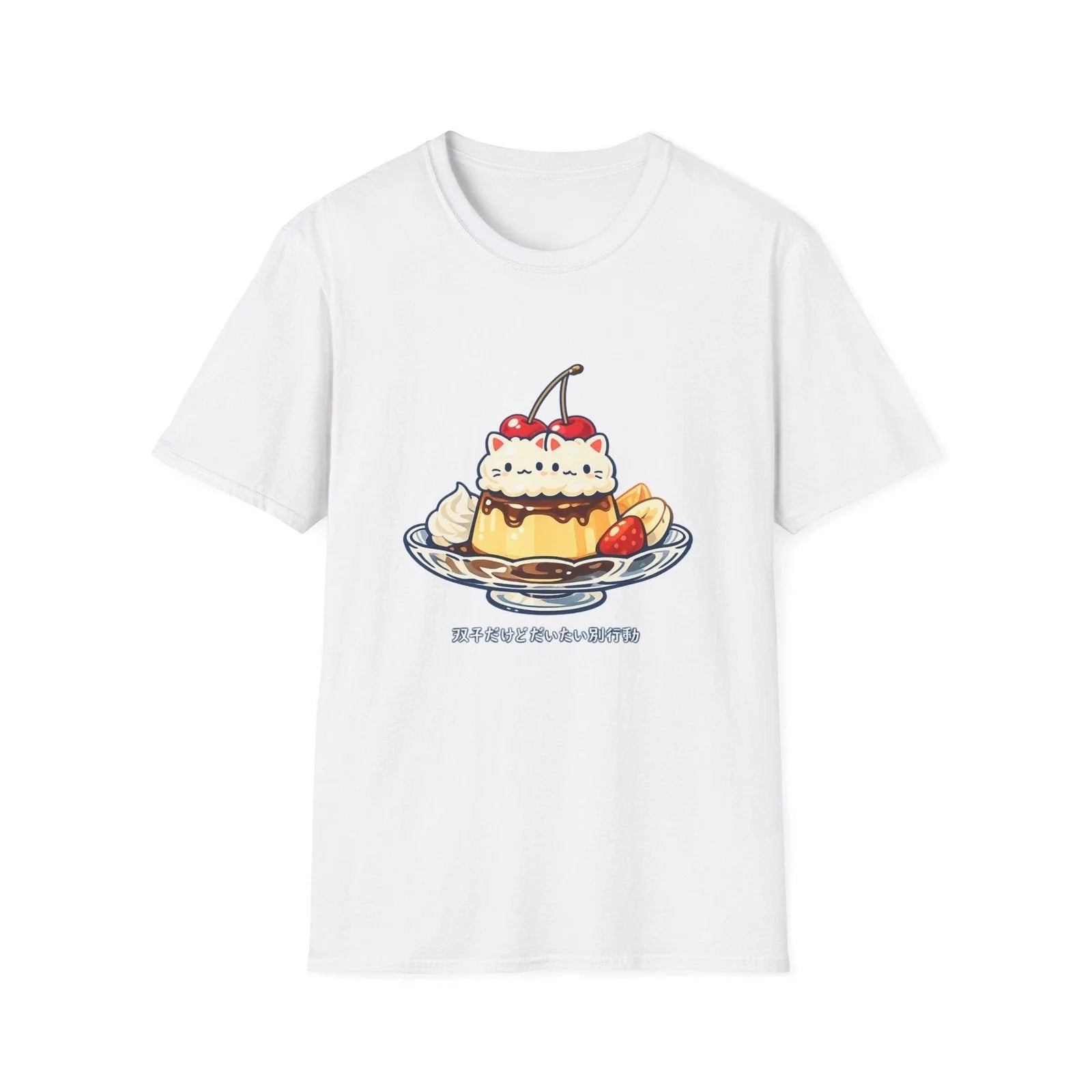 Kawaii Cat Pudding Sundae T-Shirt | Cute Dessert Cat Illustration Unisex T-shirt, Sweatshirt, Hoodie, Long Sleeve Tee - T-Shirt, Sweatshirt, Hoodie