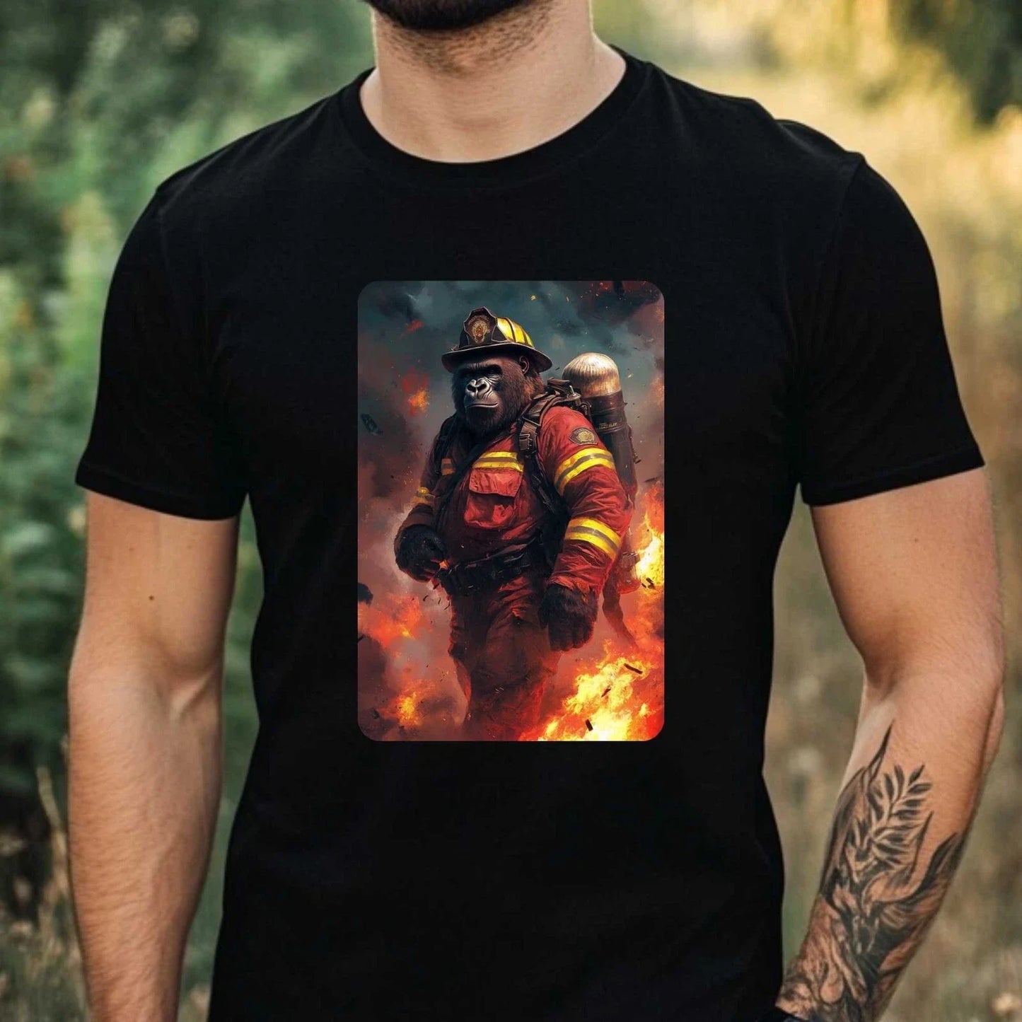 Mens Gorilla as Firefighter Motif Cotton T-Shirt Size XS to 5XL Unisex T-shirt, Sweatshirt, Hoodie, Long Sleeve Tee - T-Shirt, Sweatshirt, Hoodie