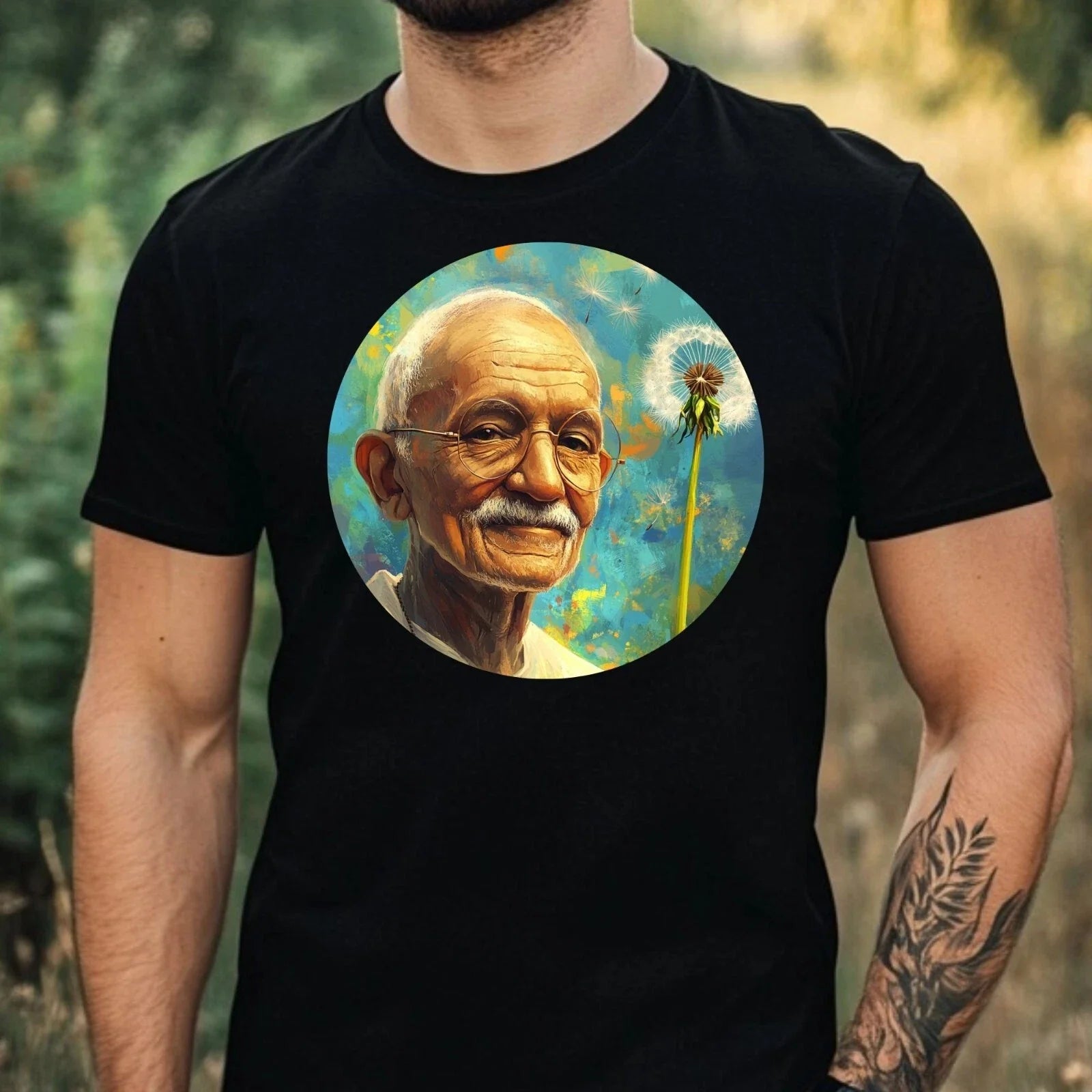 Mens Mahatma Gandhi Dandelion Print Cotton T-Shirt Size XS to 5XL Unisex T-shirt, Sweatshirt, Hoodie, Long Sleeve Tee - T-Shirt, Sweatshirt, Hoodie