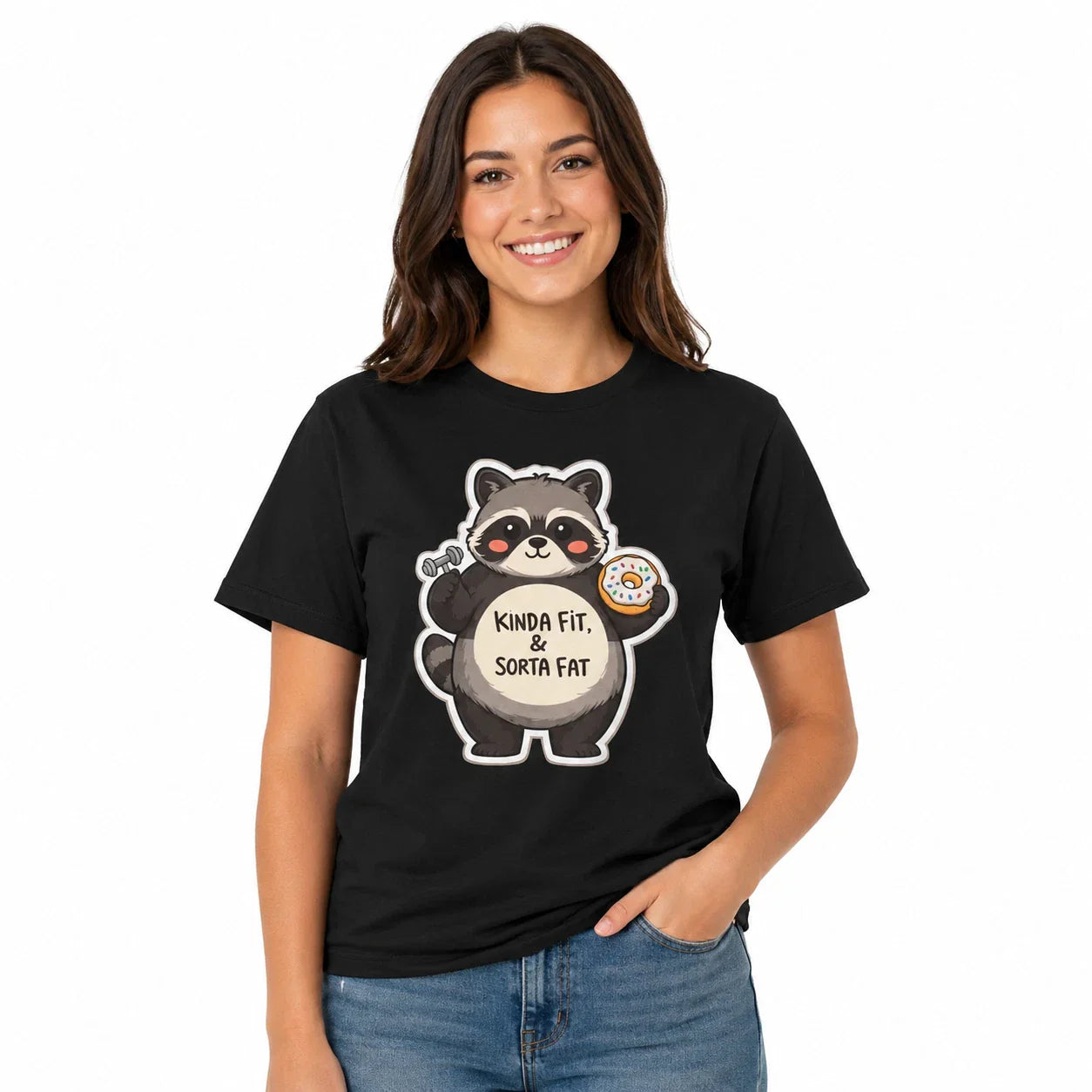 Kinda Fit Kinda Fat Raccoon T-Shirt Funny Cute Animal Graphic Tee Unisex T-shirt, Sweatshirt, Hoodie, Long Sleeve Tee - T-Shirt, Sweatshirt, Hoodie