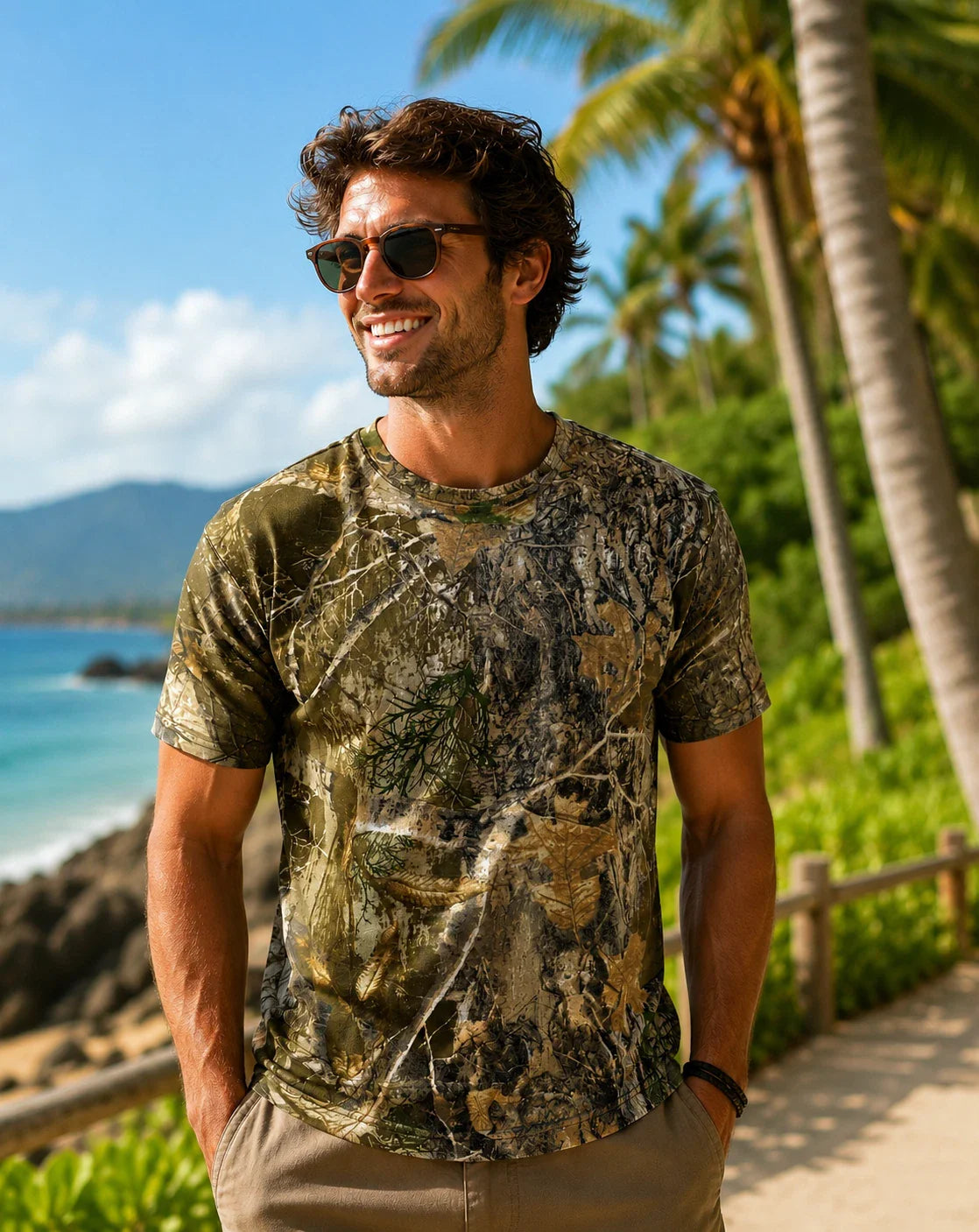 Mens T Shirt Fishing Jungle Camouflage Short Sleeve Casual Cotton Summer camo Unisex T-shirt, Sweatshirt, Hoodie, Long Sleeve Tee - T-Shirt, Sweatshirt, Hoodie