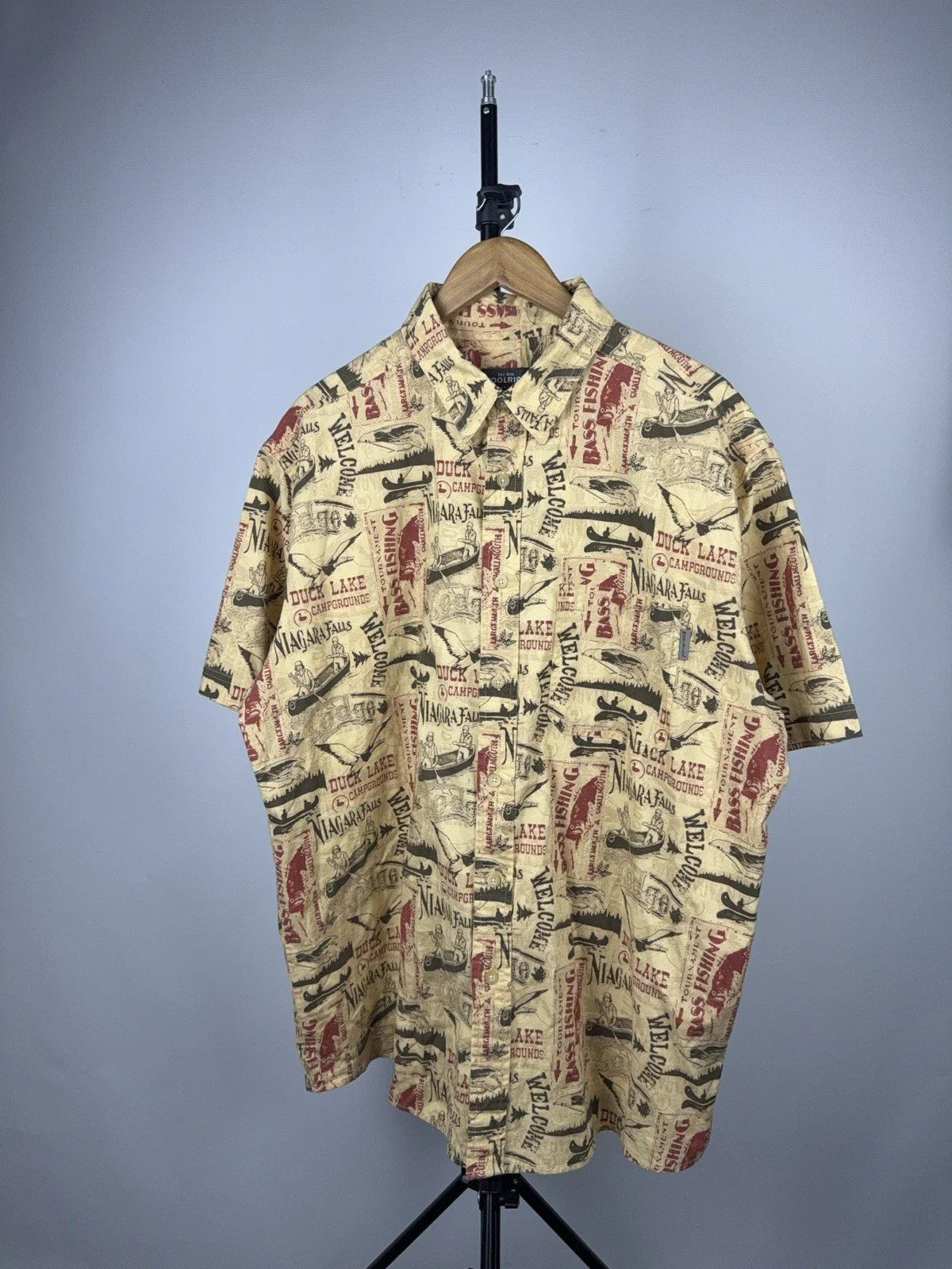 00s Vintage USA Y2K Luxury Woolrich Niagara Falls Camp Print Shirt Mens XL Size Unisex T-shirt, Sweatshirt, Hoodie, Long Sleeve Tee - T-Shirt, Sweatshirt, Hoodie