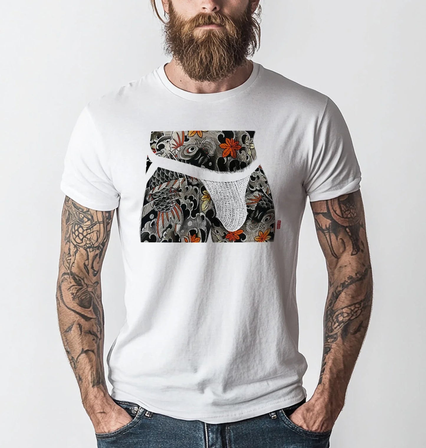 Gay Fashion Inked Hunk T-shirt | Gay Jocks l Gay Tattoo Art l Gift for Him l Koi Unisex T-shirt, Sweatshirt, Hoodie, Long Sleeve Tee - T-Shirt, Sweatshirt, Hoodie