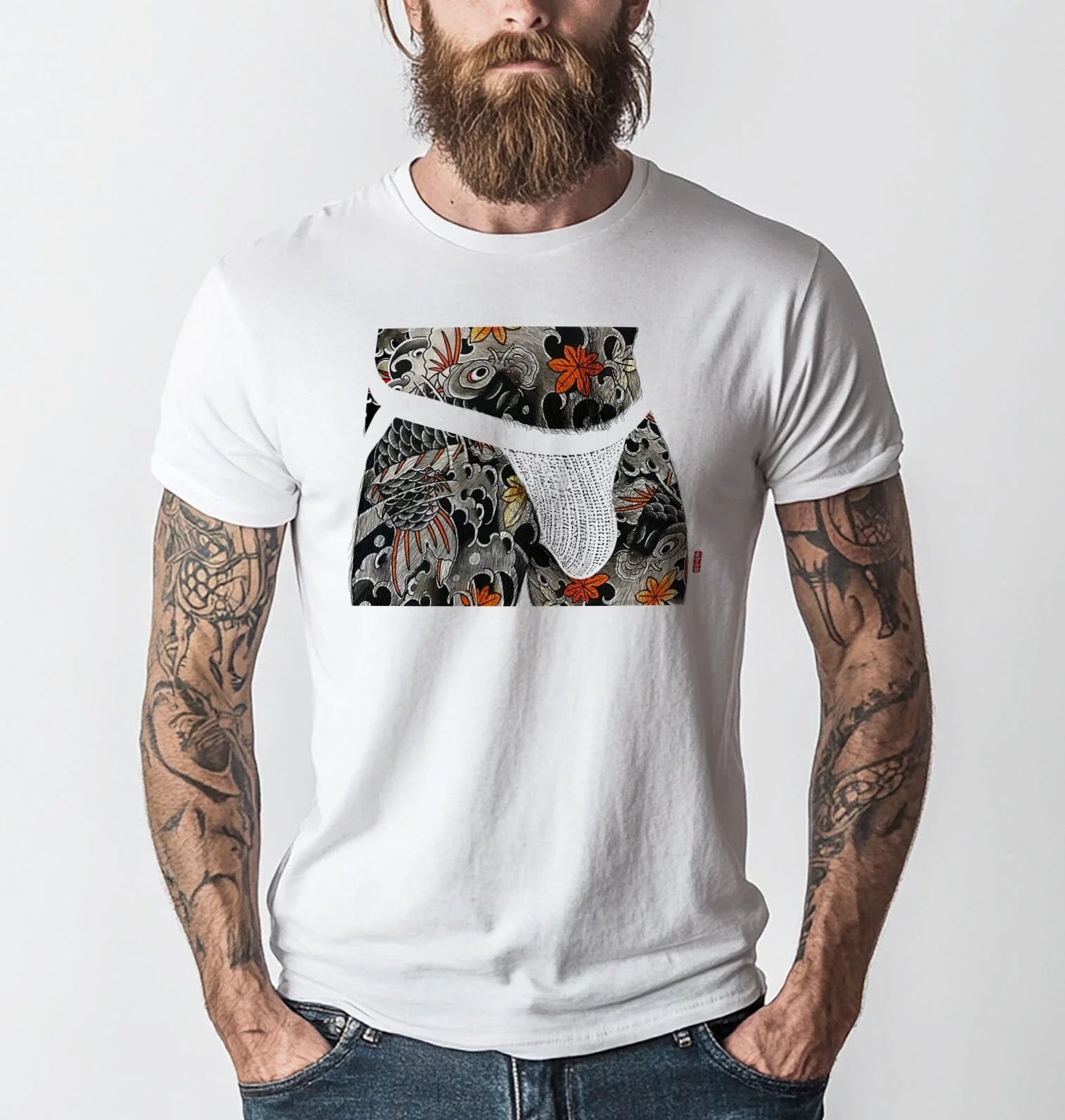 Gay Fashion Inked Hunk T-shirt | Gay Jocks l Gay Tattoo Art l Gift for Him l Koi Unisex T-shirt, Sweatshirt, Hoodie, Long Sleeve Tee - T-Shirt, Sweatshirt, Hoodie