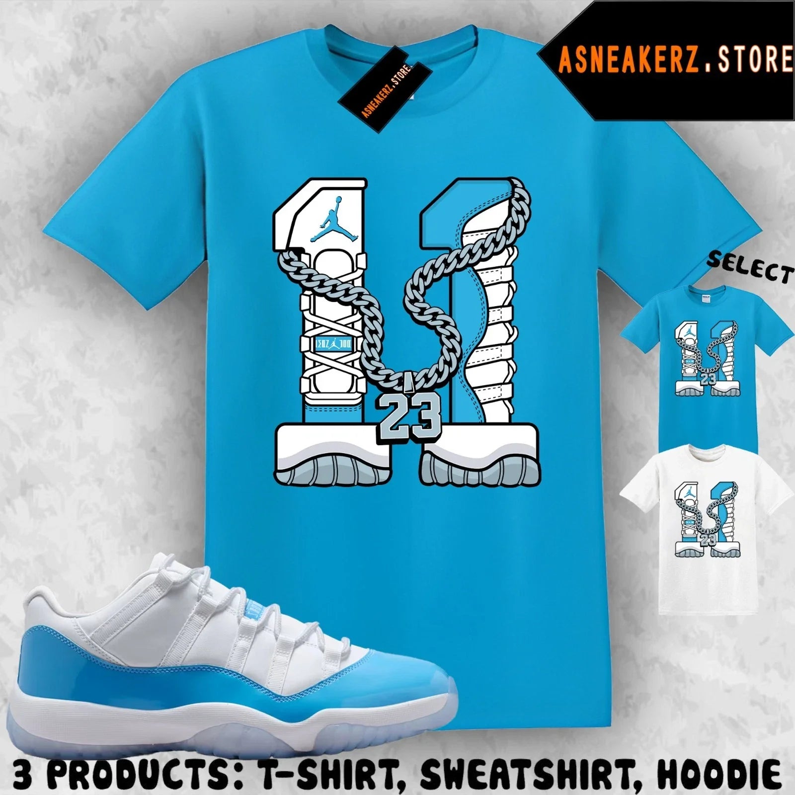 Tee Shirt Matching AJ 11 Low University Blue 2026 Match Sneaker Retro Number 11s Unisex T-shirt, Sweatshirt, Hoodie, Long Sleeve Tee - T-Shirt, Sweatshirt, Hoodie