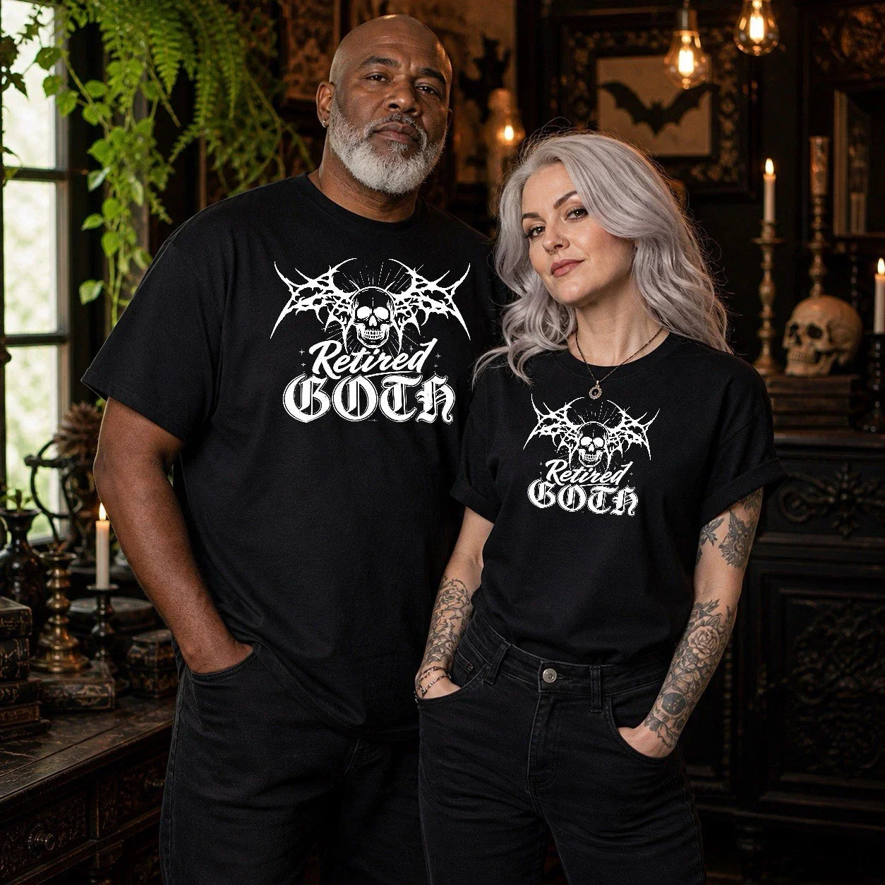 Retired Goth Retro T-Shirt Skater Biker  Punk Y2K Black Size Large Boho Unisex T-shirt, Sweatshirt, Hoodie, Long Sleeve Tee - T-Shirt, Sweatshirt, Hoodie