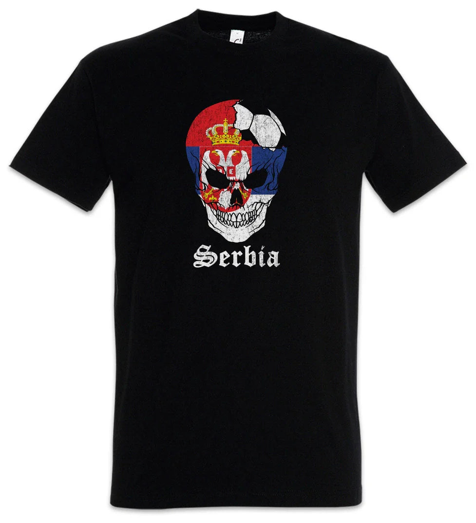 Serbia Football Skull I T-Shirt serbian Soccer Flag Banner World Championship Unisex T-shirt, Sweatshirt, Hoodie, Long Sleeve Tee - T-Shirt, Sweatshirt, Hoodie