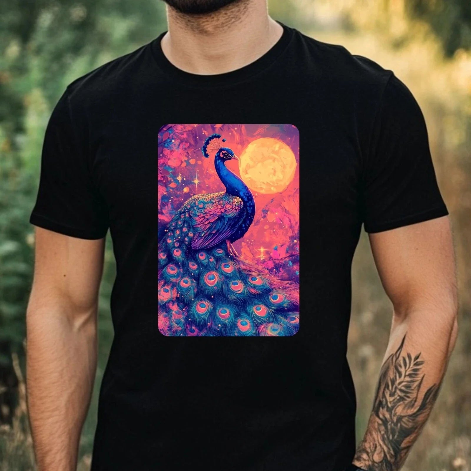 Mens Peacock Vaporwave Motif Cotton T-Shirt Size XS to 5XL Unisex T-shirt, Sweatshirt, Hoodie, Long Sleeve Tee - T-Shirt, Sweatshirt, Hoodie