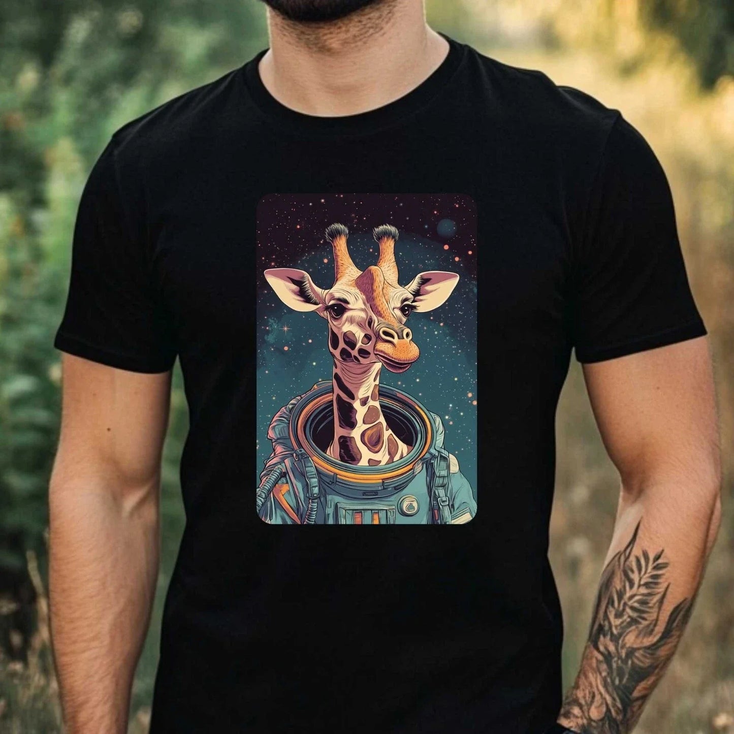 Mens Giraffe Astronaut Print Cotton T-Shirt Size XS to 5XL Unisex T-shirt, Sweatshirt, Hoodie, Long Sleeve Tee - T-Shirt, Sweatshirt, Hoodie