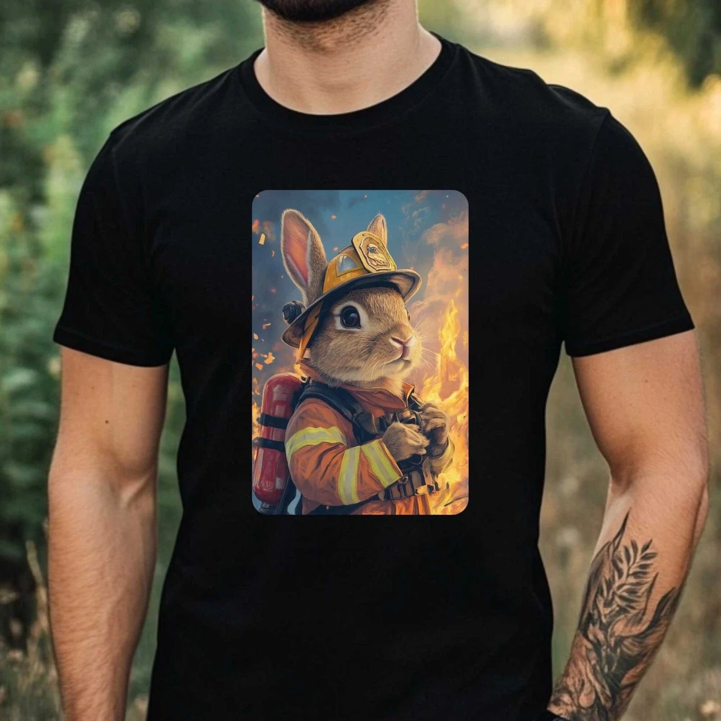 Mens Rabbit as Firefighter Motif Cotton T-Shirt Size XS to 5XL Unisex T-shirt, Sweatshirt, Hoodie, Long Sleeve Tee - T-Shirt, Sweatshirt, Hoodie