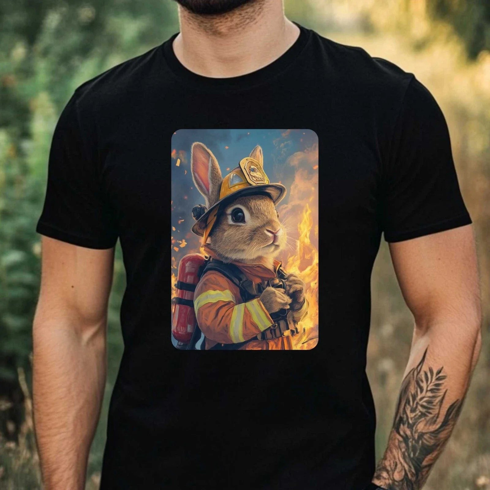Mens Rabbit as Firefighter Motif Cotton T-Shirt Size XS to 5XL Unisex T-shirt, Sweatshirt, Hoodie, Long Sleeve Tee - T-Shirt, Sweatshirt, Hoodie