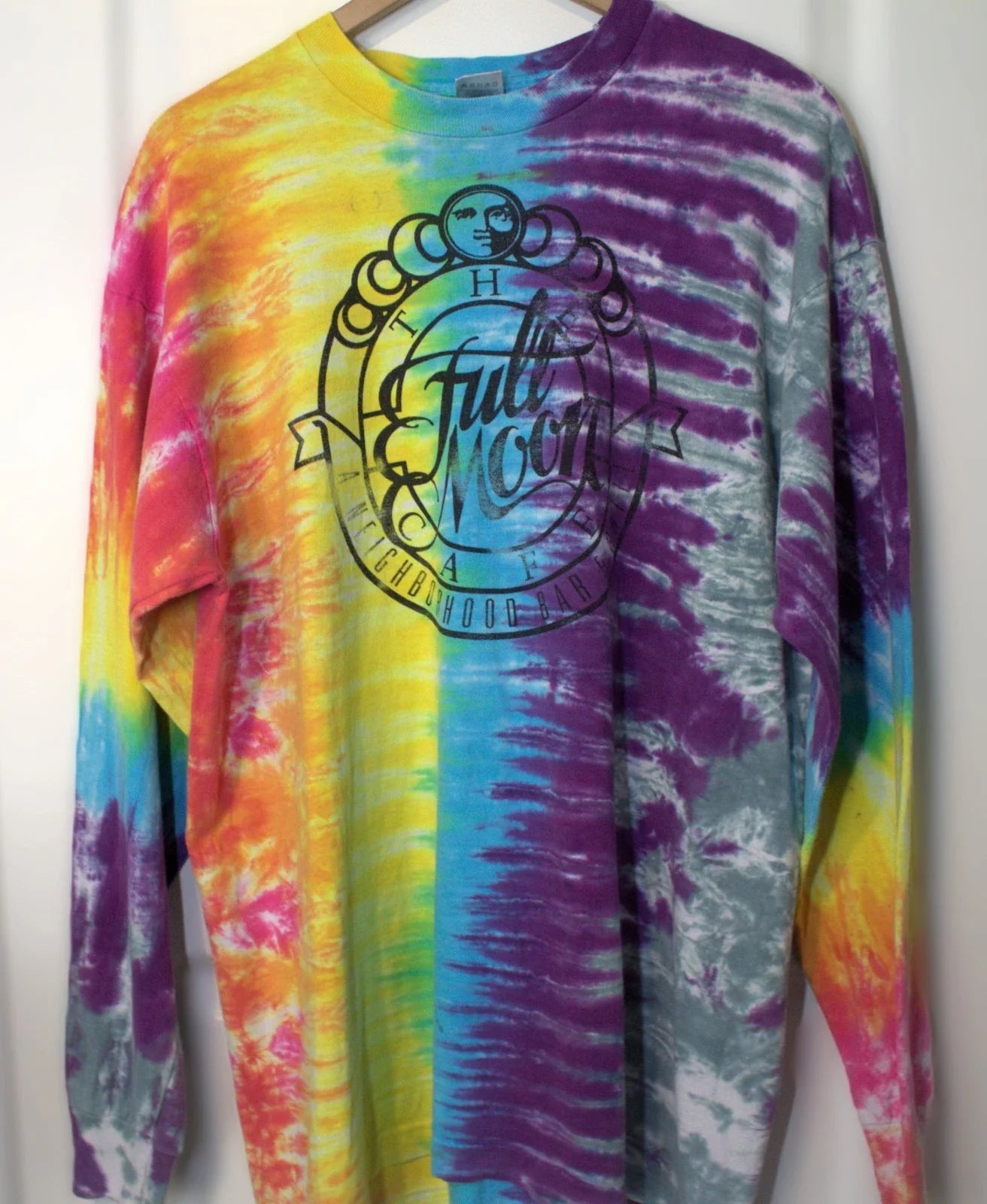 Vintage 90s The Full Moon Cafe Tulsa Long-Sleeve T-shirt XL Tie Dye Faded Grunge Unisex T-shirt, Sweatshirt, Hoodie, Long Sleeve Tee - T-Shirt, Sweatshirt, Hoodie