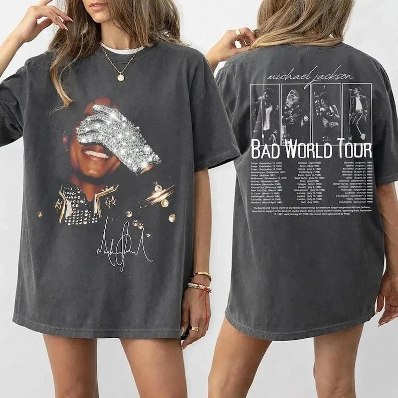 Michael Jackson Shirt Vintage 90s Tshirt, Bad World Tour 2-Sided Graphic T-Shirt Unisex T-shirt, Sweatshirt, Hoodie, Long Sleeve Tee - T-Shirt, Sweatshirt, Hoodie