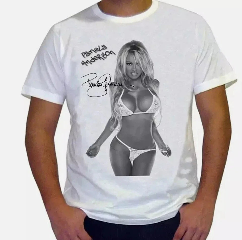 PAMELA ANDERSON Signed WHITE Unisex T Shirt Unisex T-shirt, Sweatshirt, Hoodie, Long Sleeve Tee - T-Shirt, Sweatshirt, Hoodie