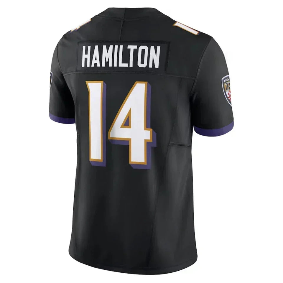 Men's Ravens #14 Kyle Hamilton Purple/Black/White Game Limited Stitched Jersey football jersey product view 3