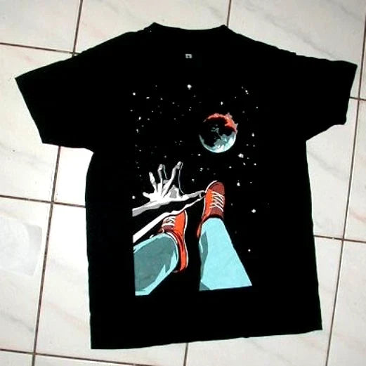 VTG Rare Retro Graphic T- shirt Allroit Small black floating space earth climate Unisex T-shirt, Sweatshirt, Hoodie, Long Sleeve Tee - T-Shirt, Sweatshirt, Hoodie
